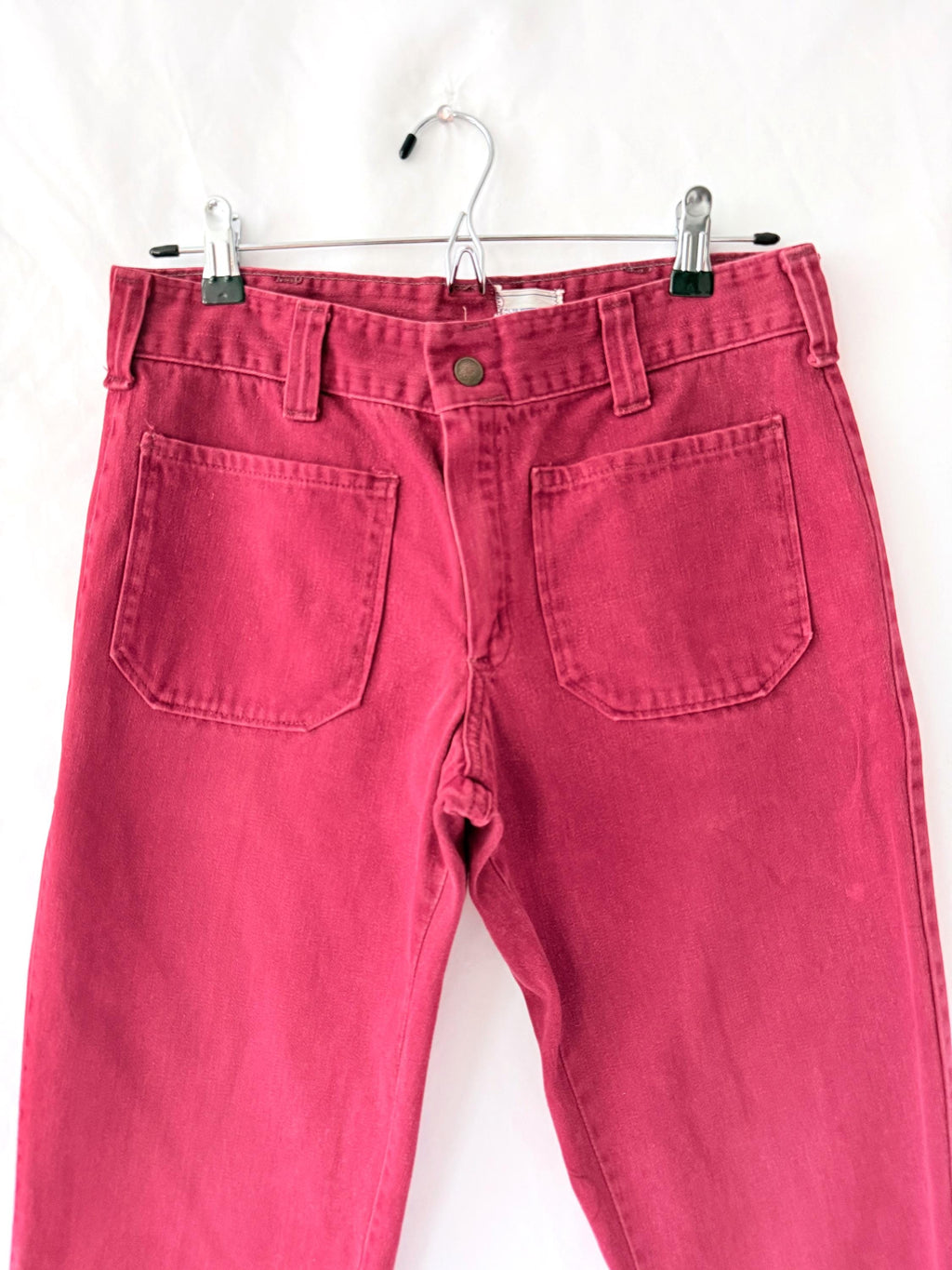 1970s Dark Red Bell Bottom Jeans, Mid Rise Saks Fifth Ave 30"