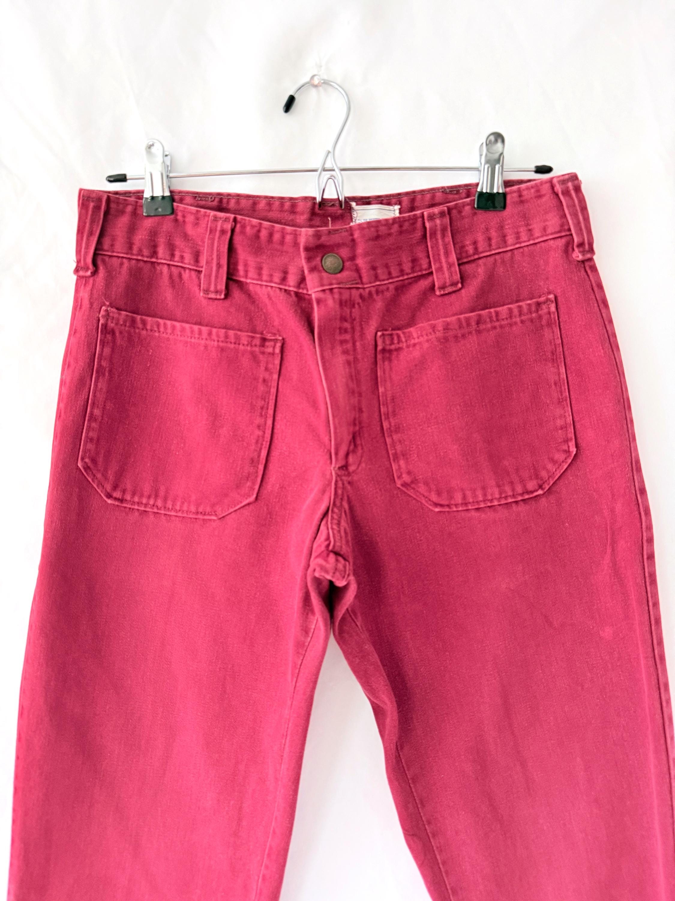 1970s Dark Red Bell Bottom Jeans, Mid Rise Saks Fifth Ave 30"