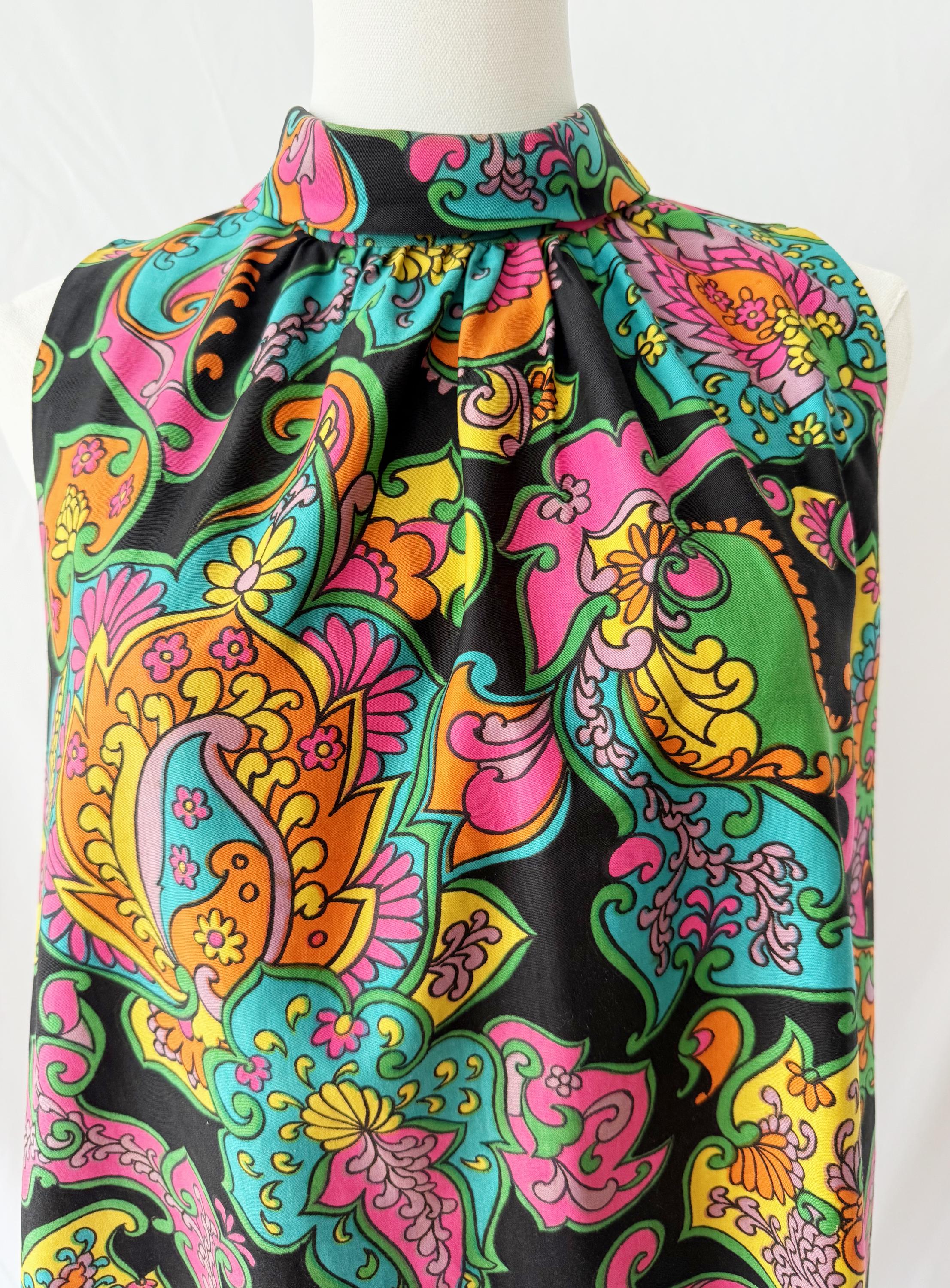 1960s / 1970s Psychedelic Multicolor Maxi Dress One Size Fits Most OSFM