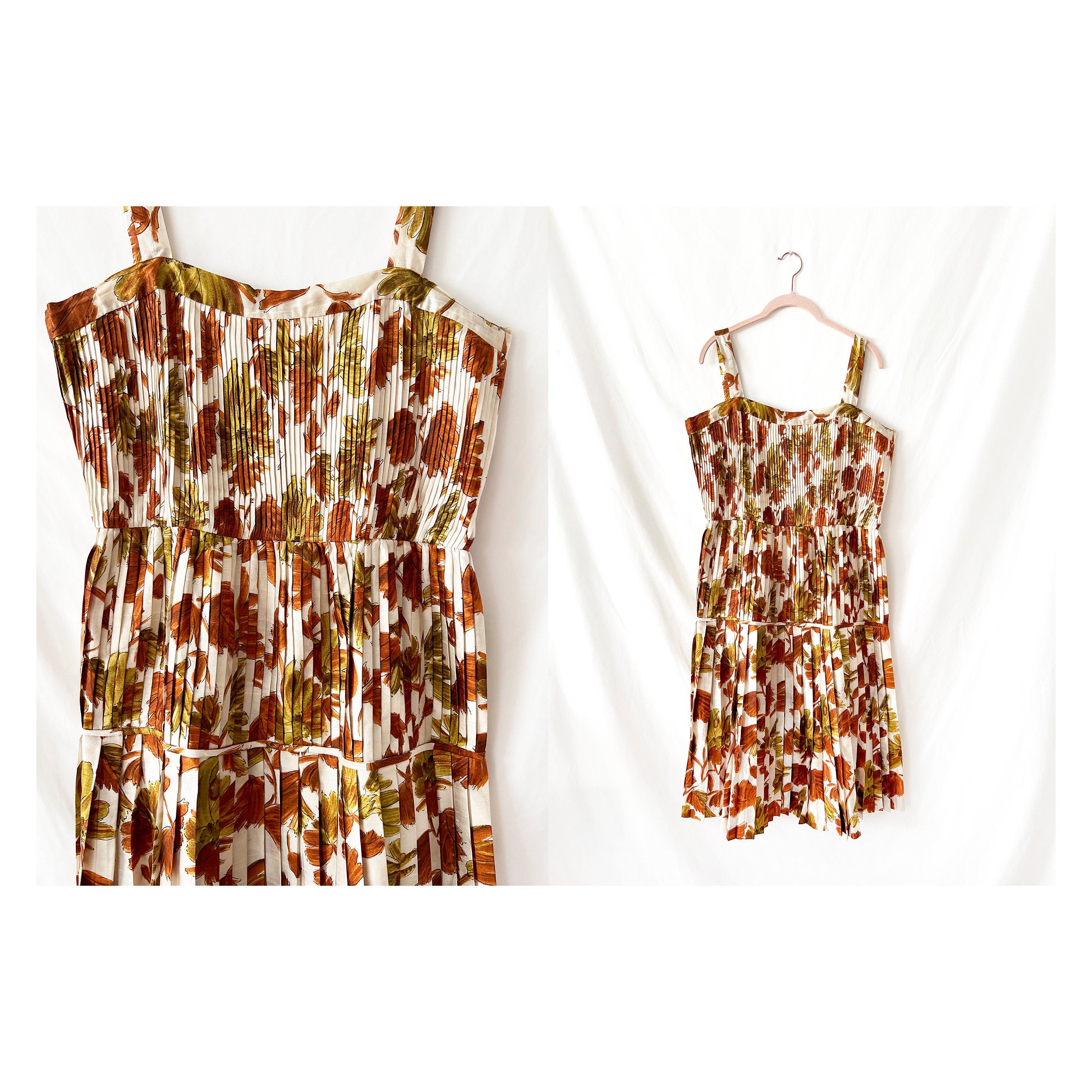 vintage floral dress pleated silk dress medium