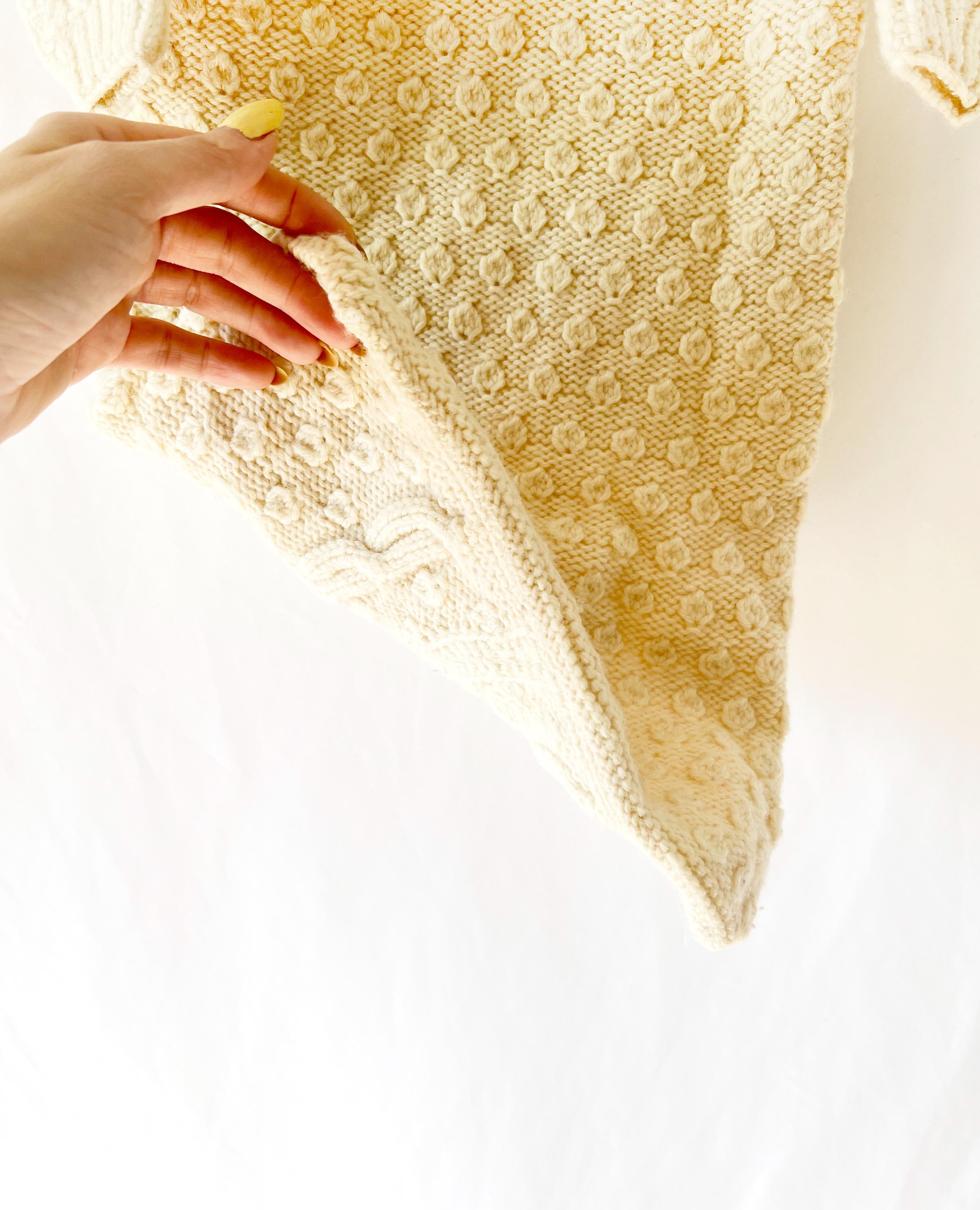 Vintage Knit Ivory Baby Bunting Sweater 0-6 months / wool sleeping bag for babies