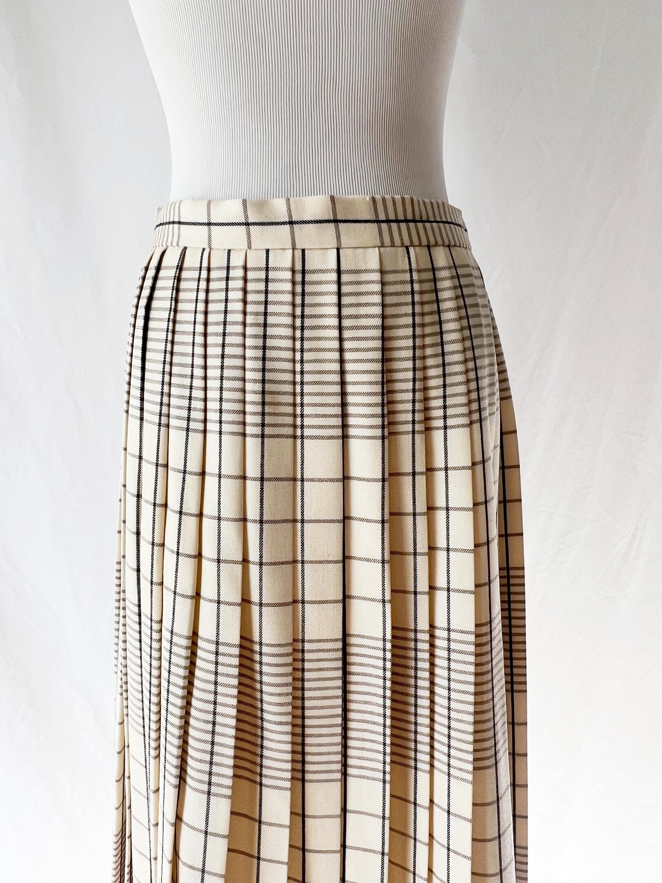 vintage white pleated skirt / wool plaid skirt / evan-picone / medium