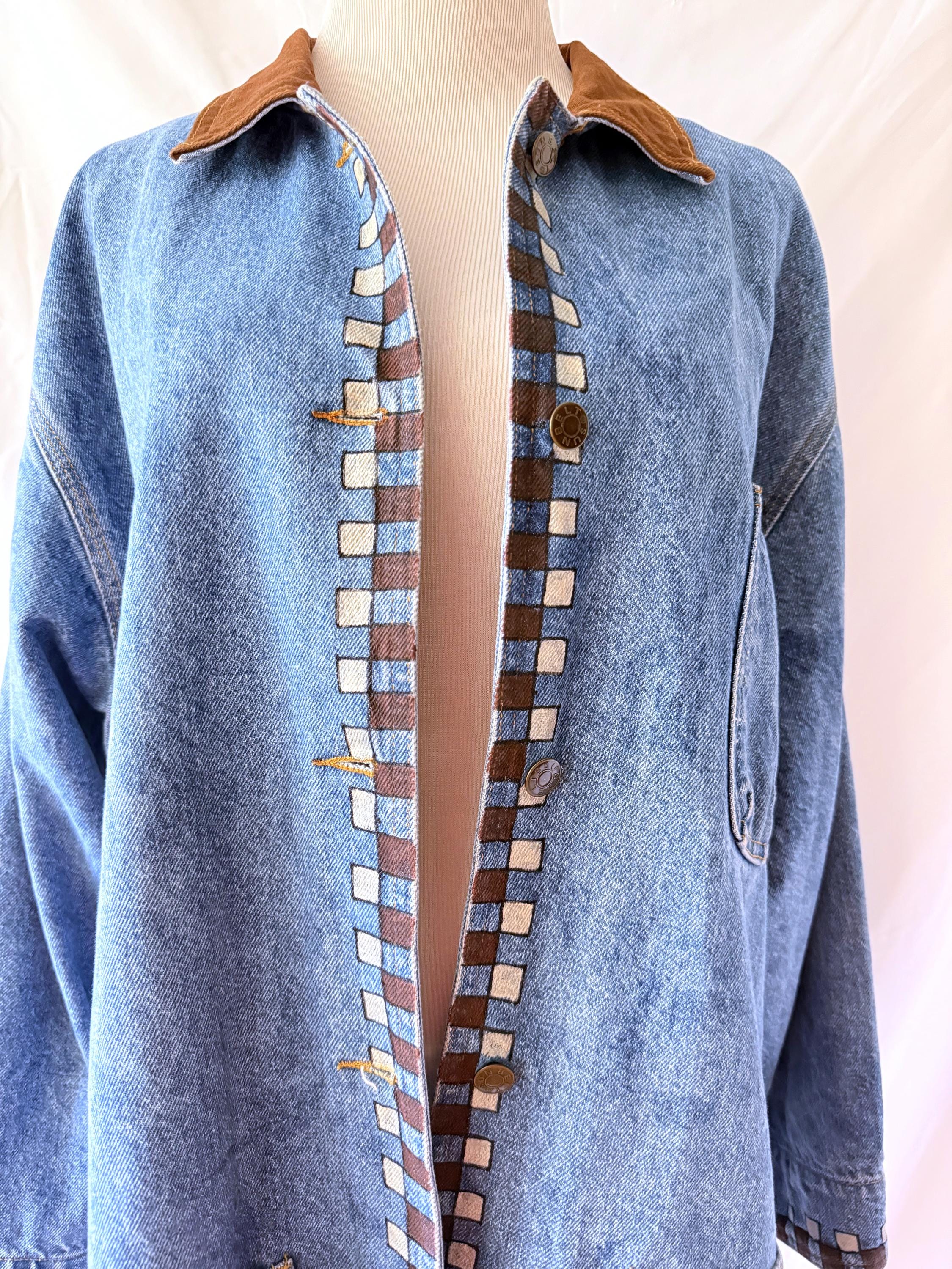 Handpainted Denim Chore Jacket Large