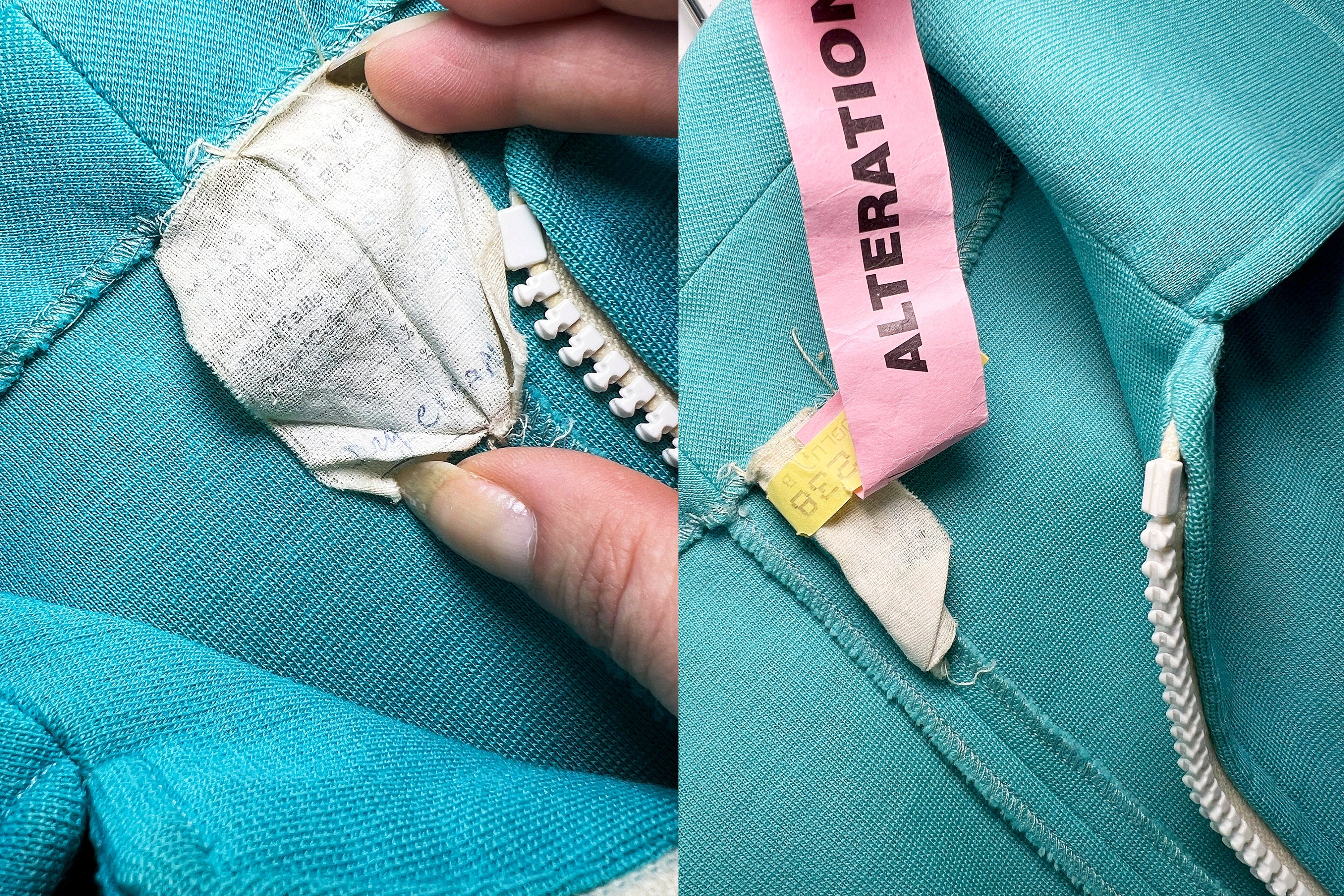 vintage 70s French jumpsuit turquoise zippered wool one piece  small