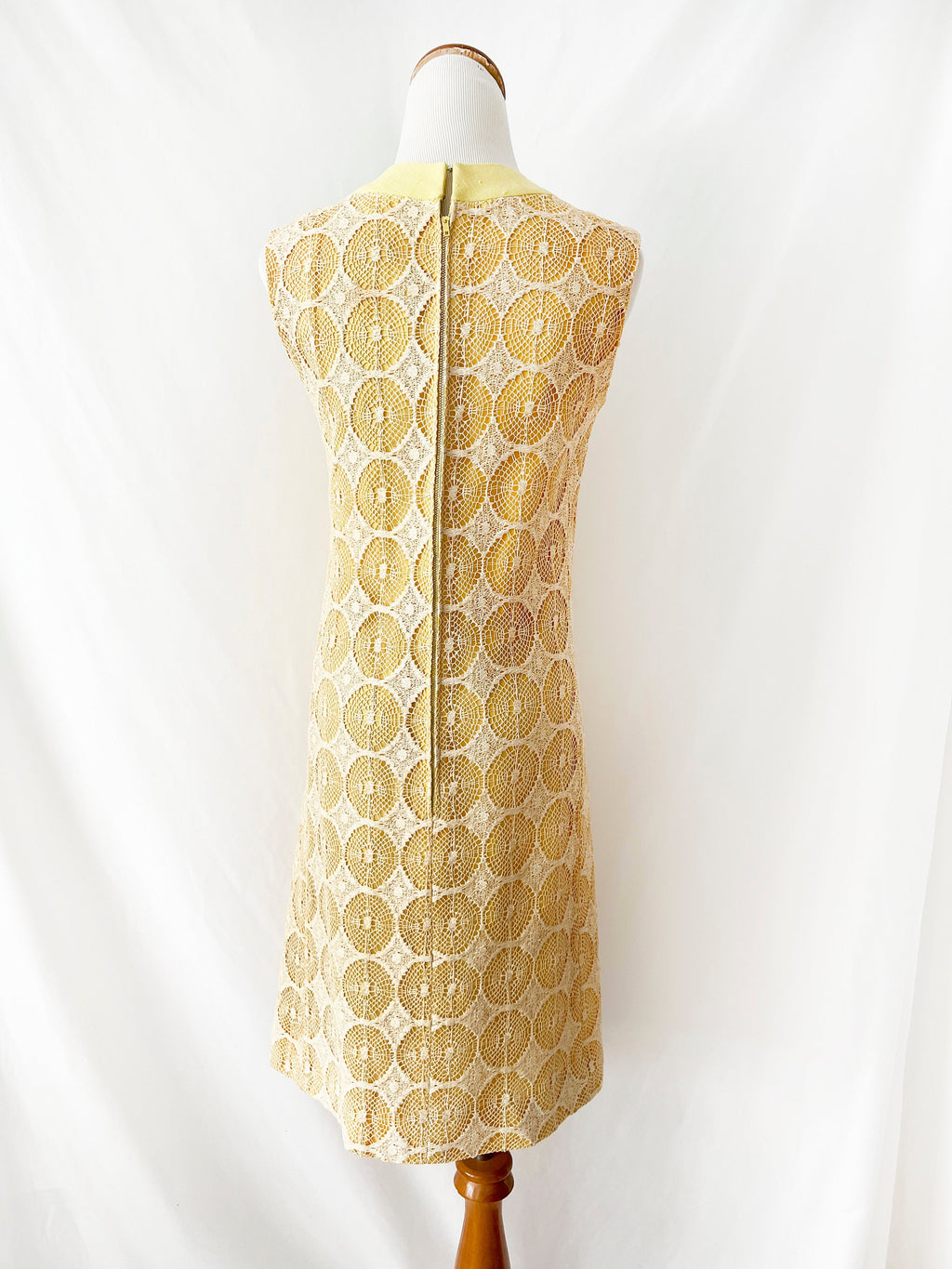 Vintage 1960s Crochet Linen Dress: Mod Yellow Sheath, Pockets, Medium