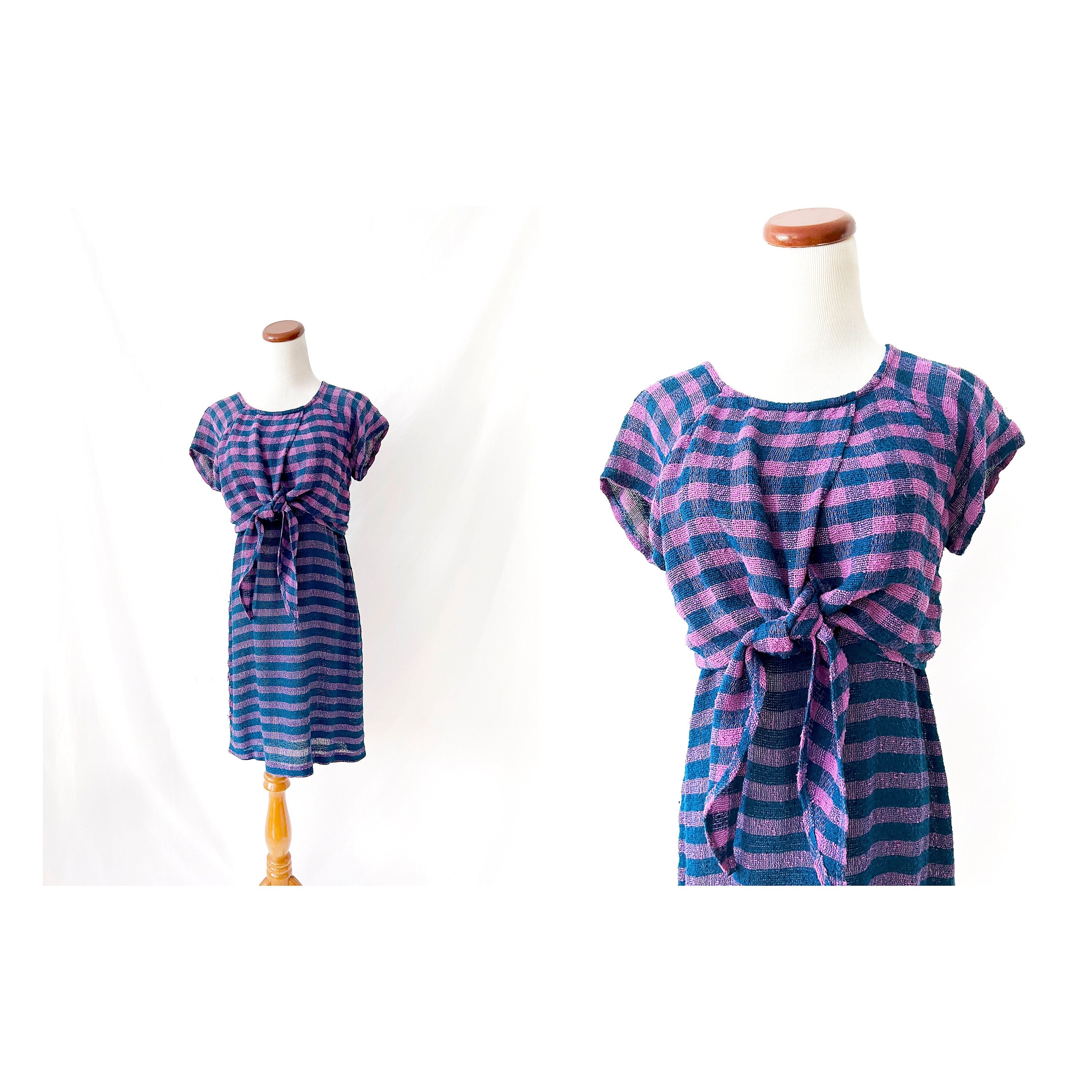 rabbit rabbit rabbit new york / vintage 1980s purple plaid dress / tie front / size  6