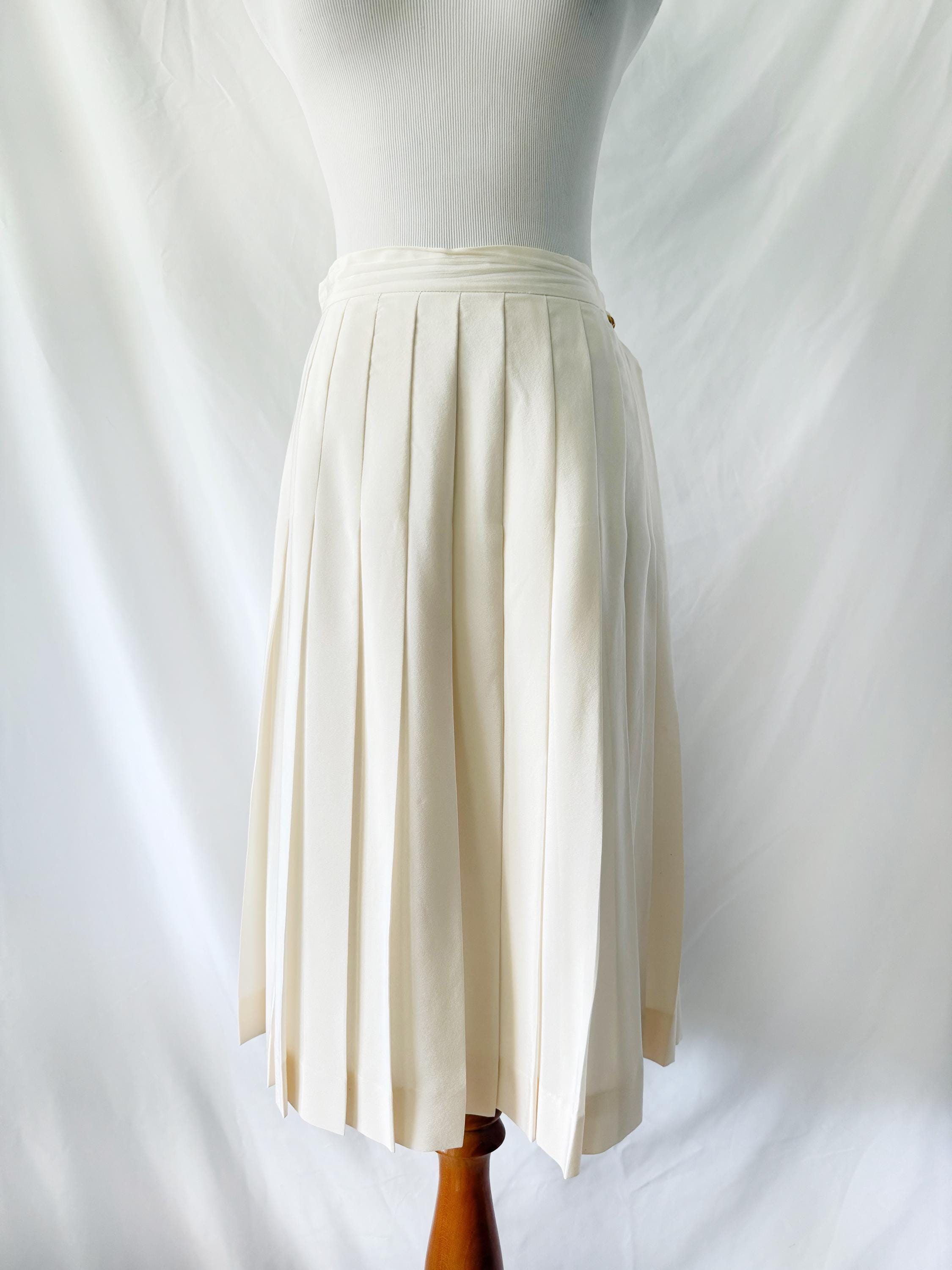 White Pleated Silk Skirt Mila Schon 27 waist