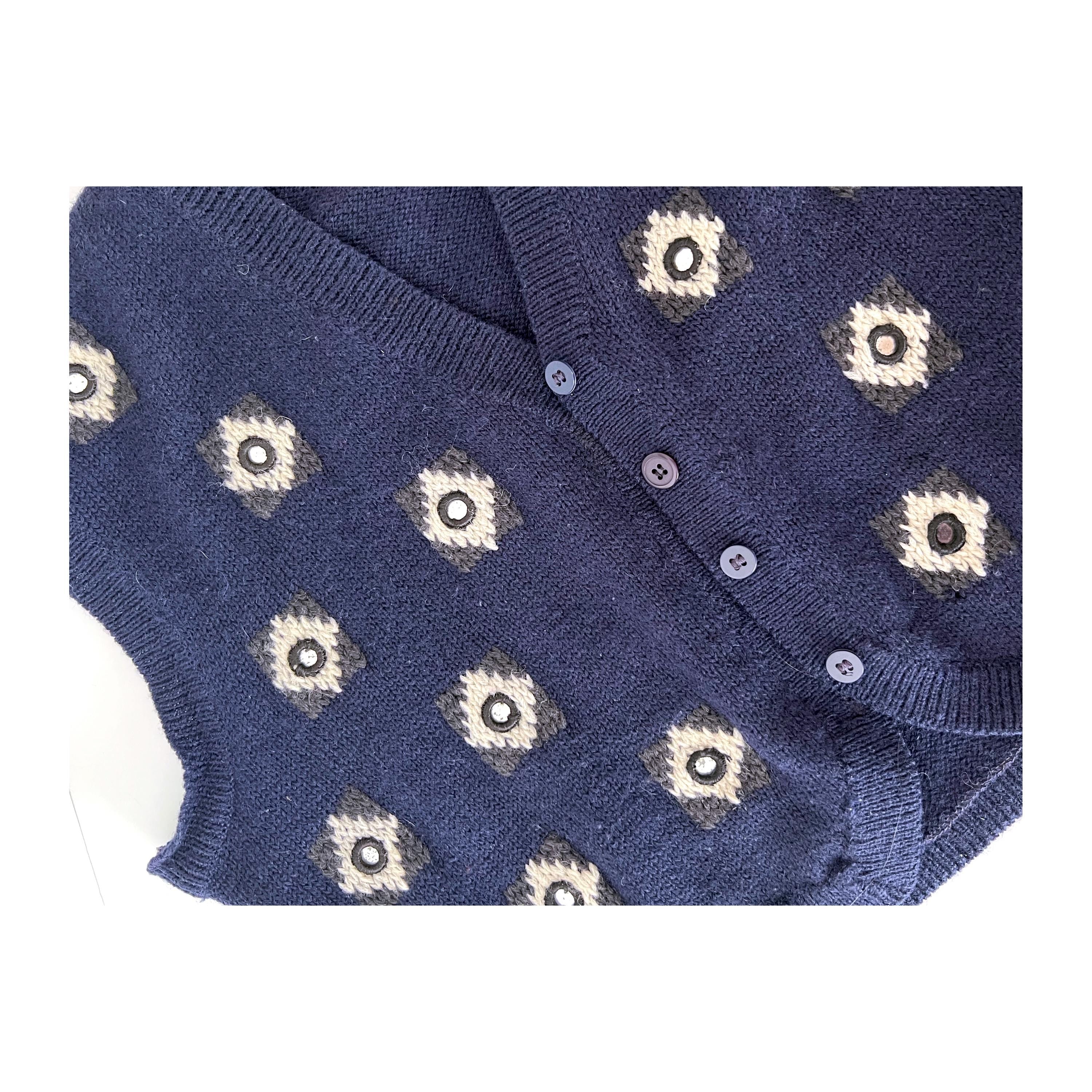 vintage french connection sweater vest mirrored cardigan wool vest  made in india medium large