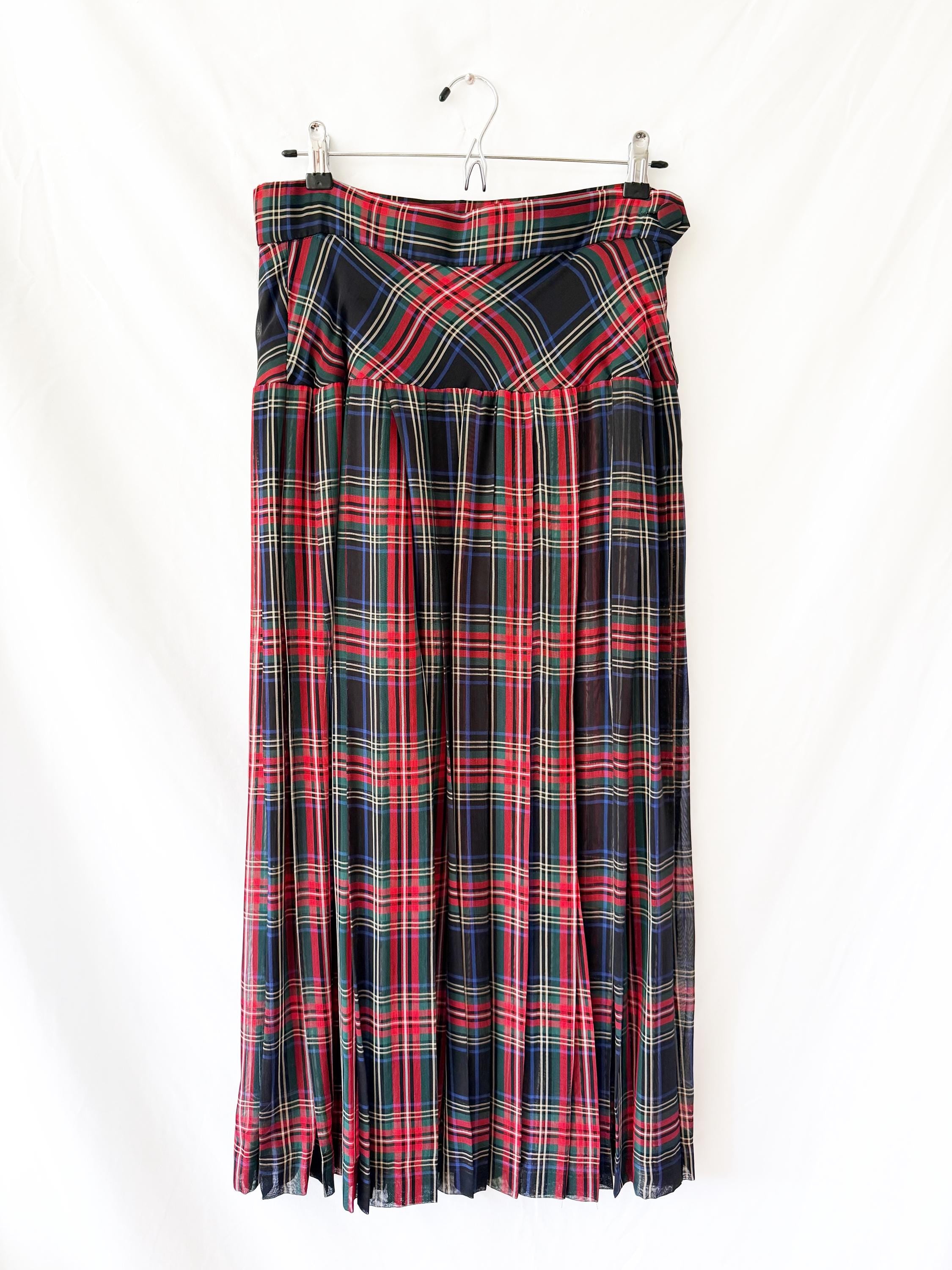 Vintage Moschino Cheap & Chic Plaid and Sheer Skirt with Biker Shorts Under Medium