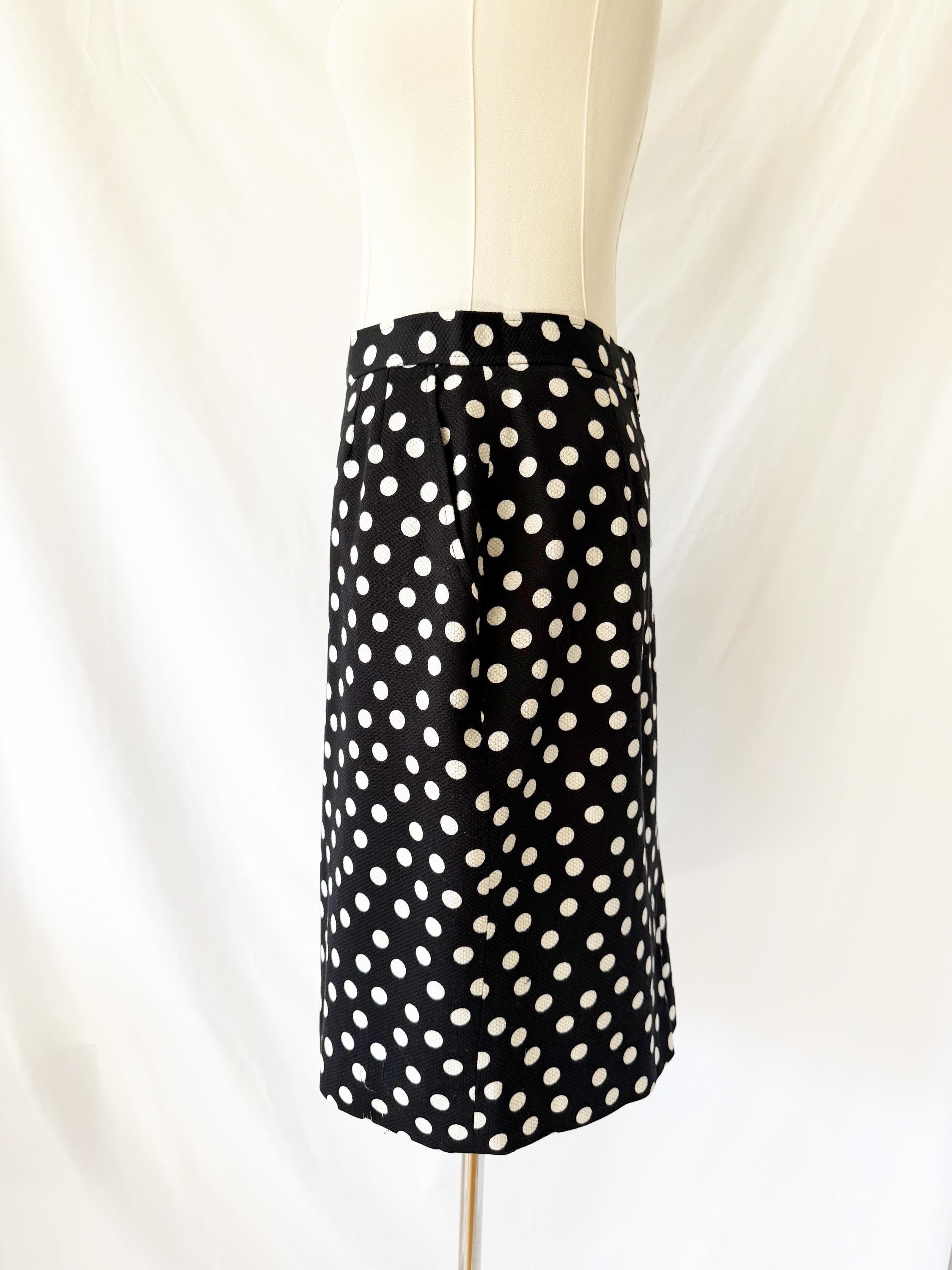 Vintage Evan Picone Black & White Polka Dot Pencil Skirt Pockets Size 8