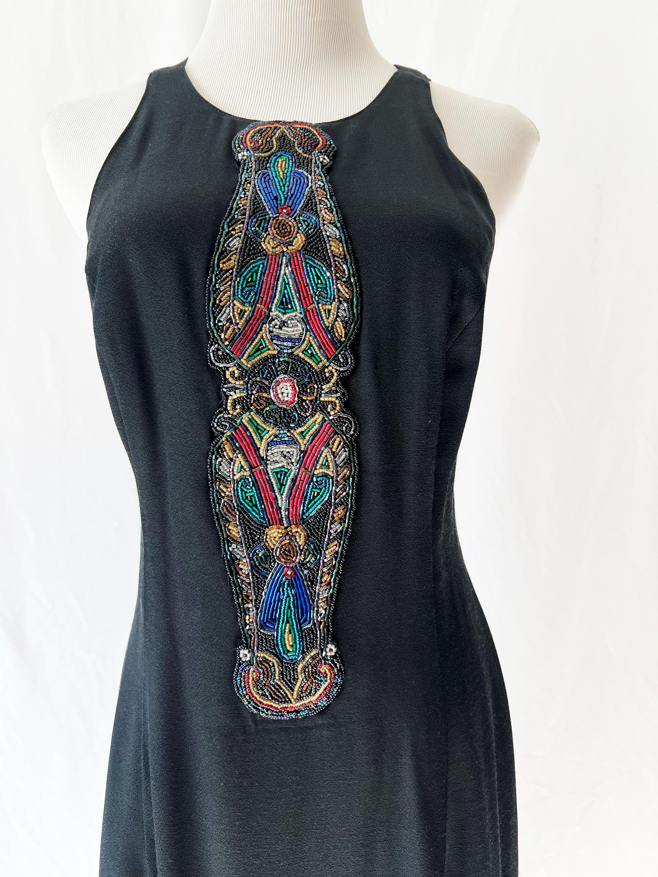 vintage beaded black dress cross back  size 8
