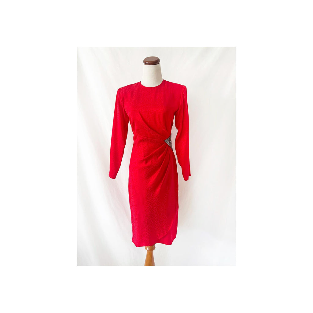 1980s vintage red silk dress with sequin waist argenti small