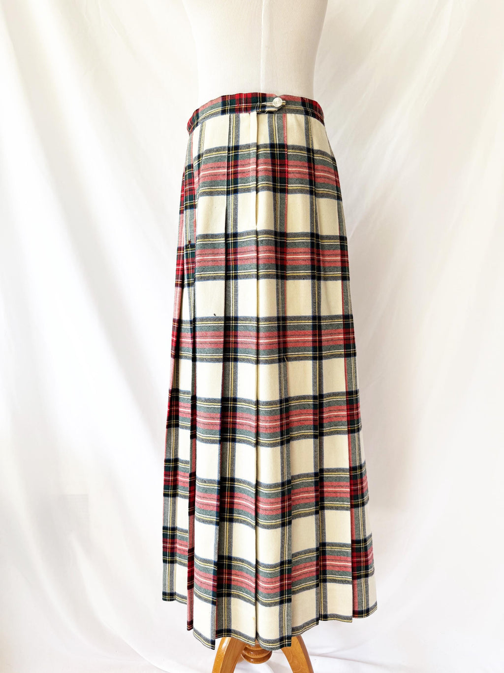 Bowdon Pleated Tartan Plaid Wool Maxi Skirt Medium