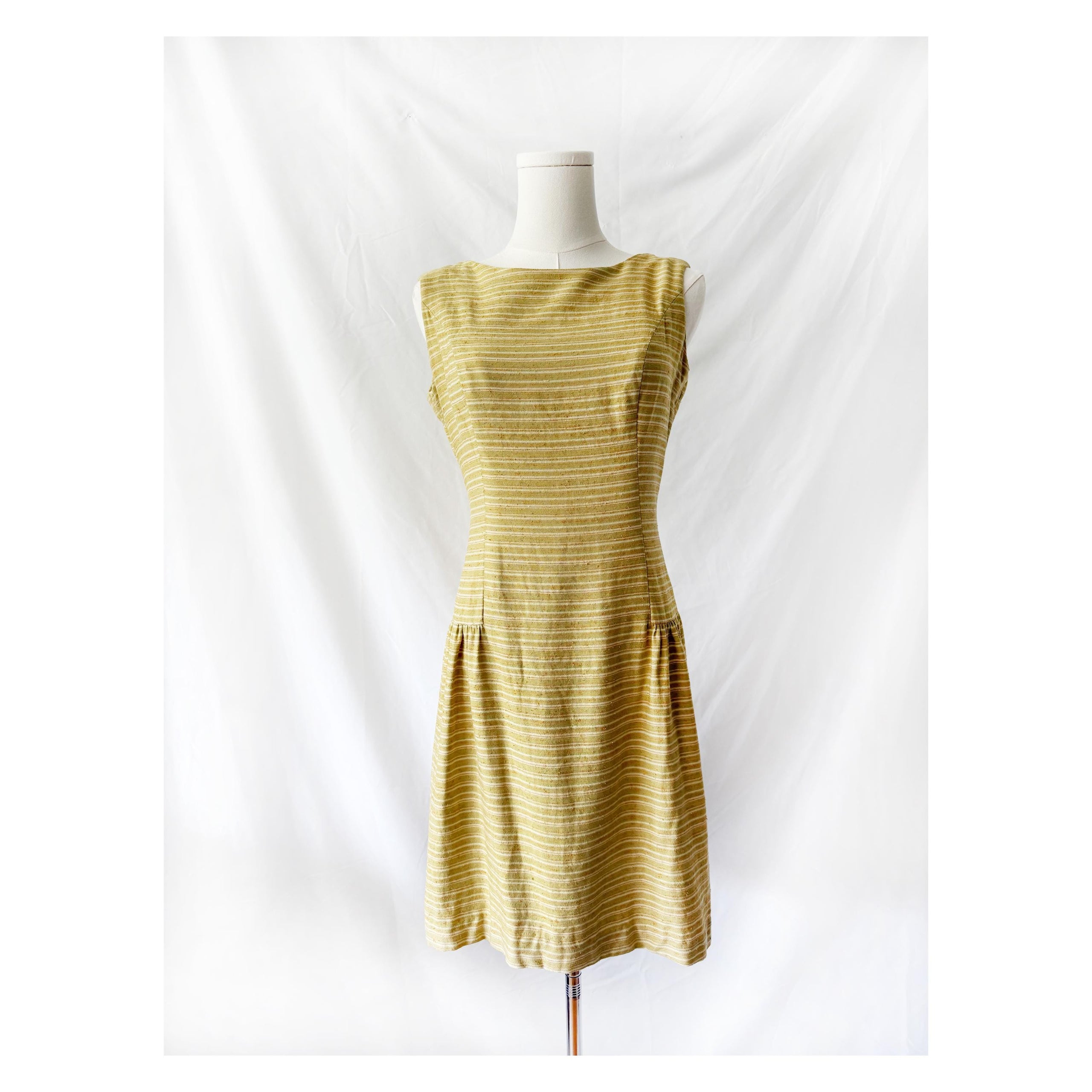 1960s Mustard Striped Cotton Shift Dress Small