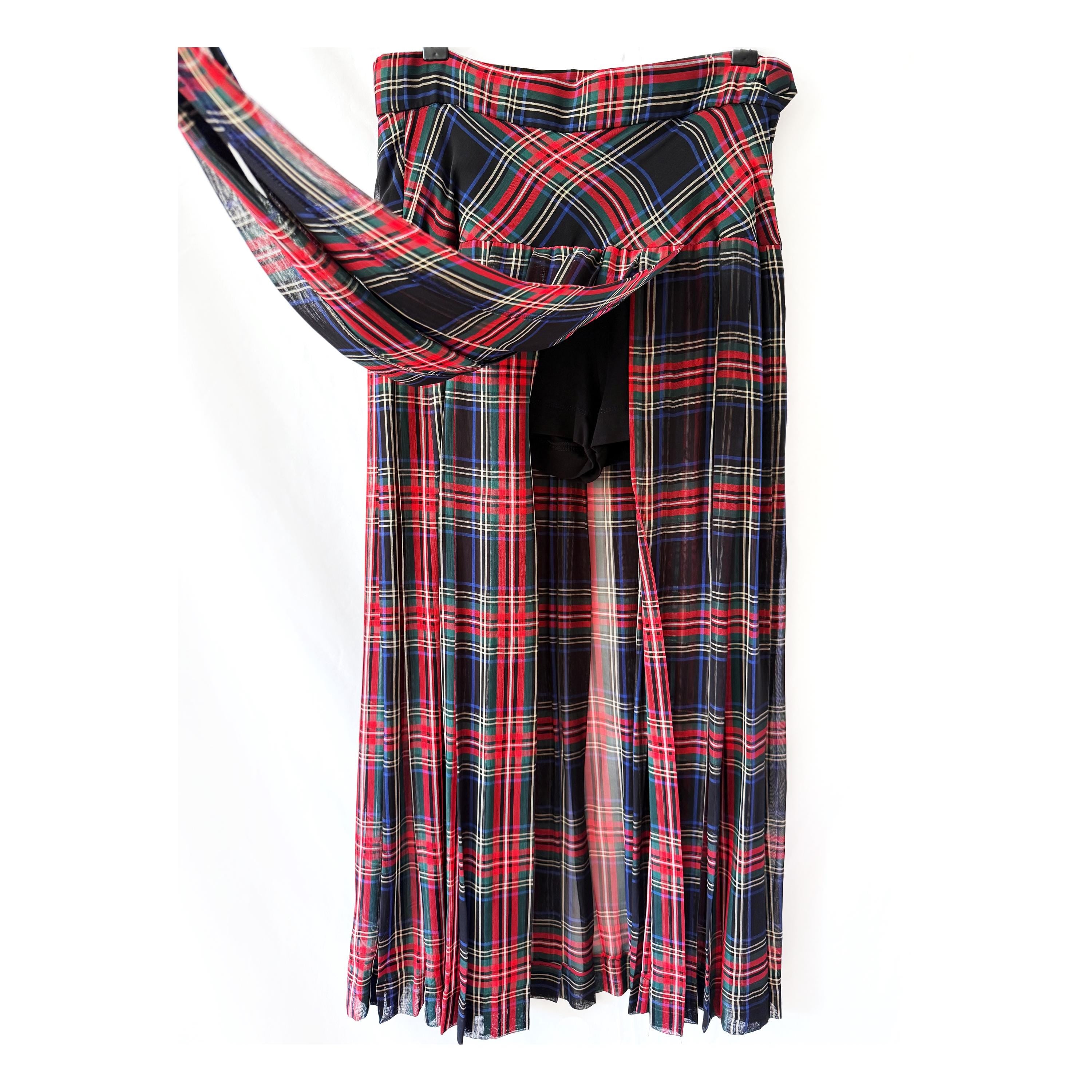 Vintage Moschino Cheap & Chic Plaid and Sheer Skirt with Biker Shorts Under Medium