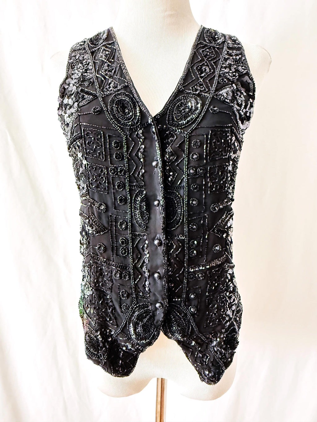 black sequined waistcoat black sequin  vest top charlotte halton small
