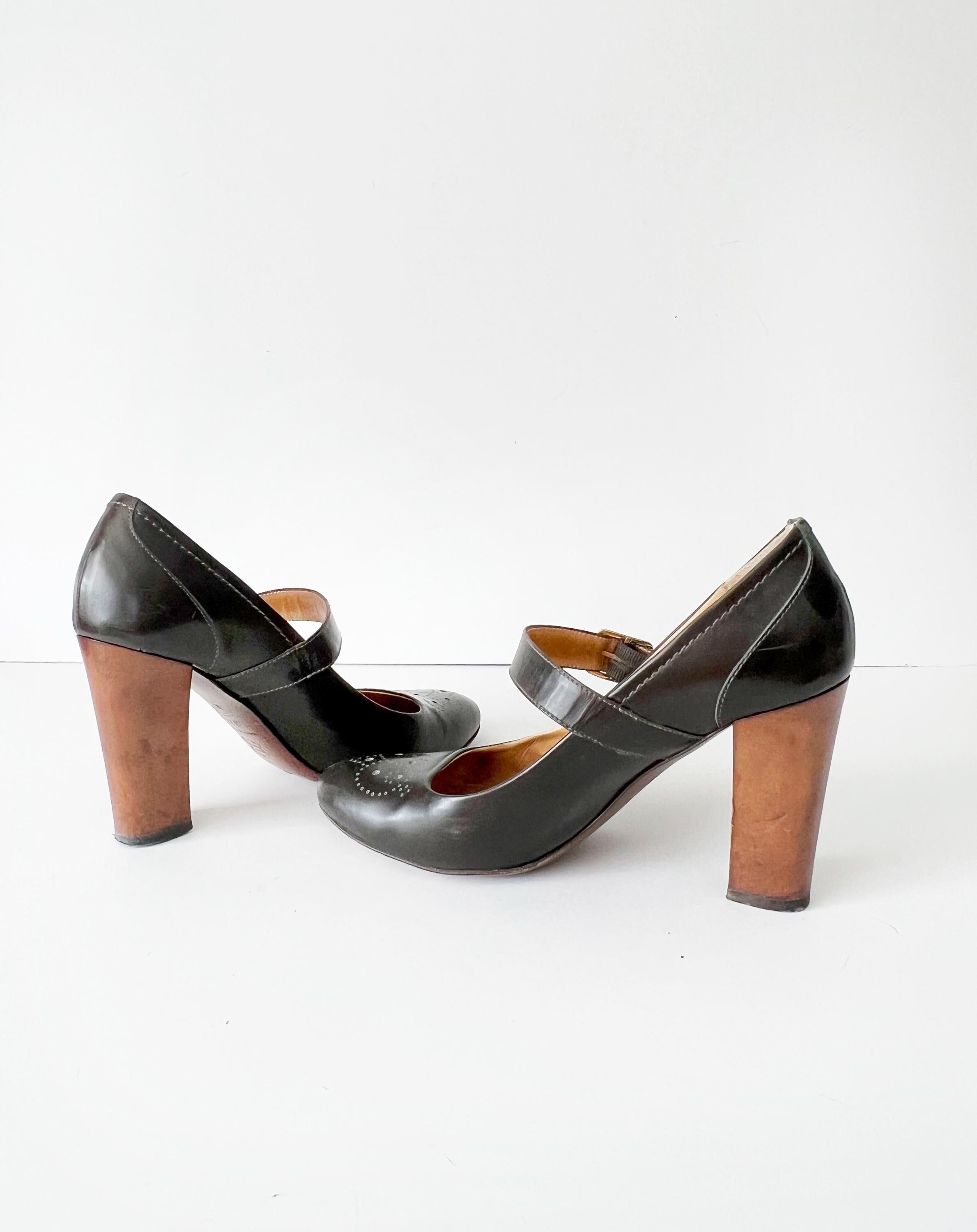 Bettye Muller Women's Round Toe Mary Jane Block Heels Shoe Black Size 6.5