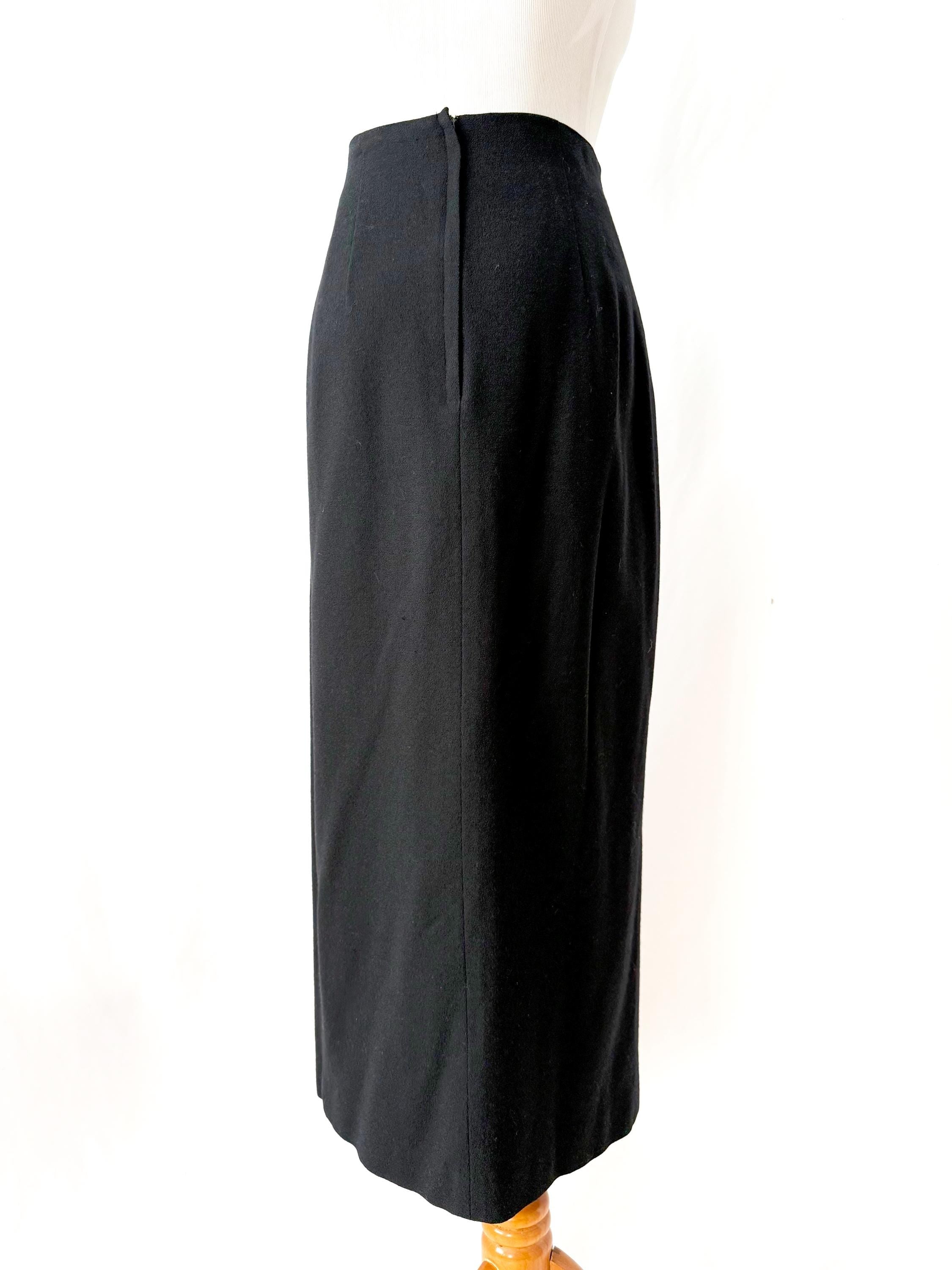 Vintage Norman Baxter Black Wool Pencil Skirt with Slit Size 6