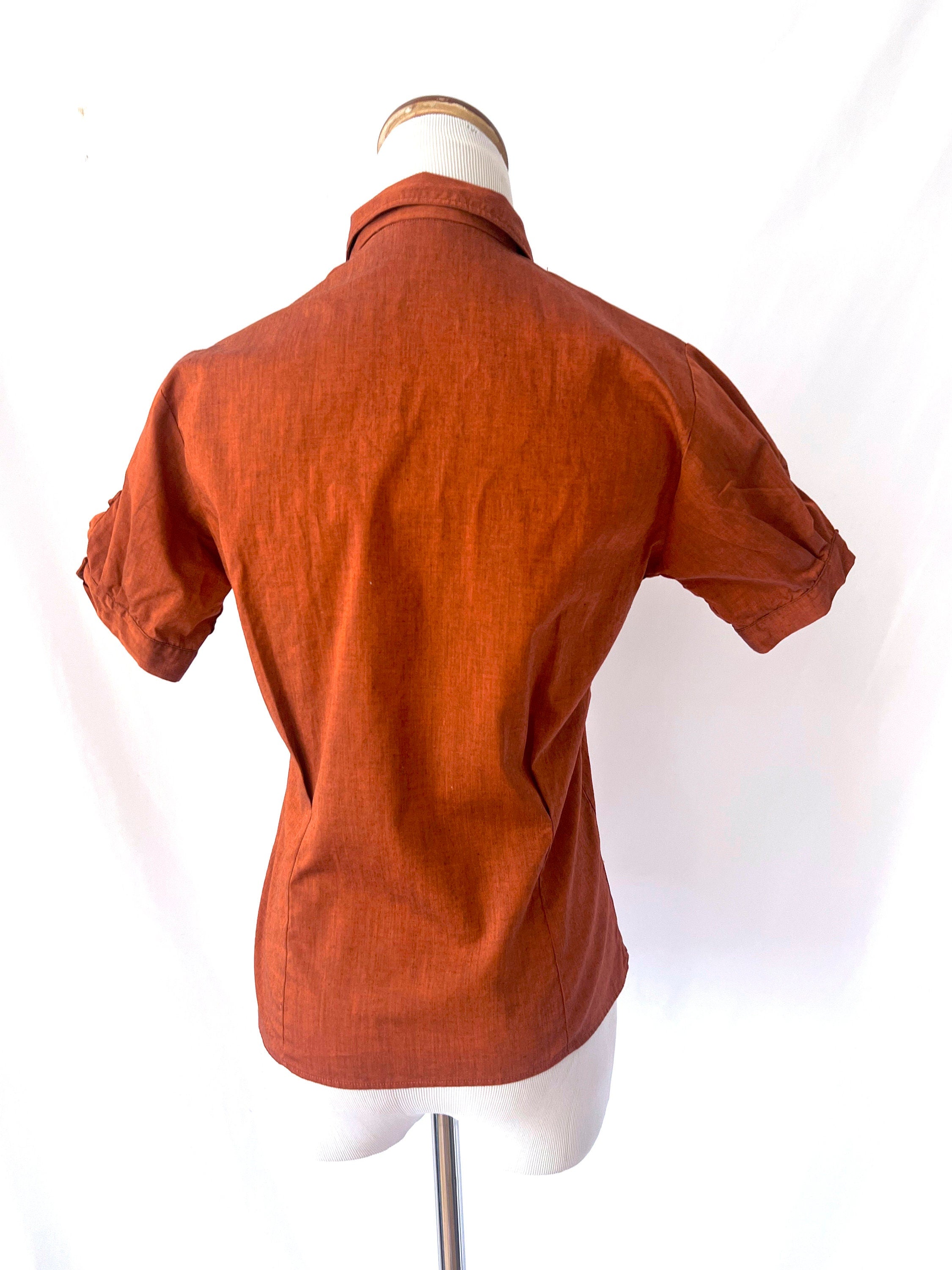 ship n shore blouse vintage 60s bronze shirt short sleeve buttondownnew with tags small