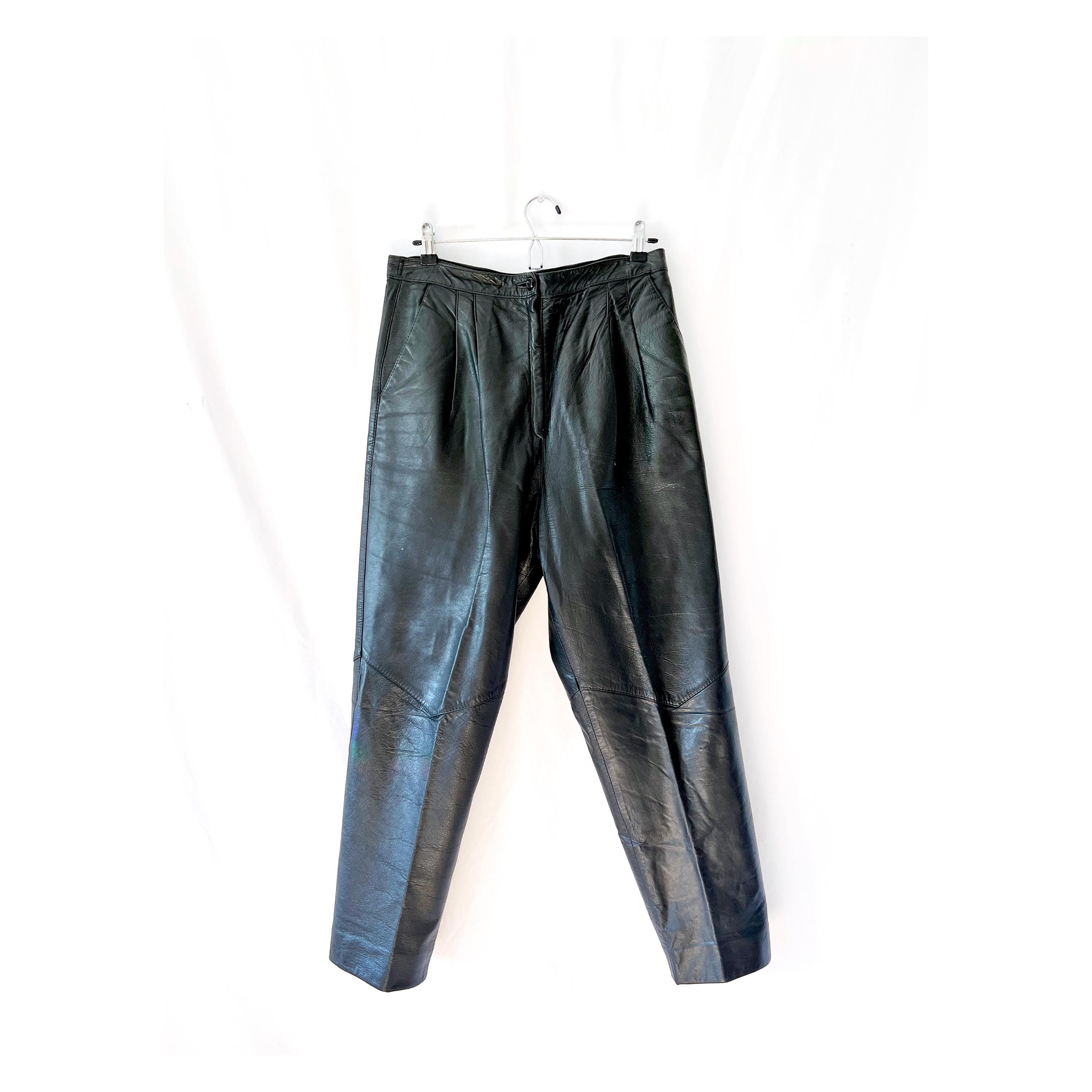 1980s vintage black leather pants medium / large