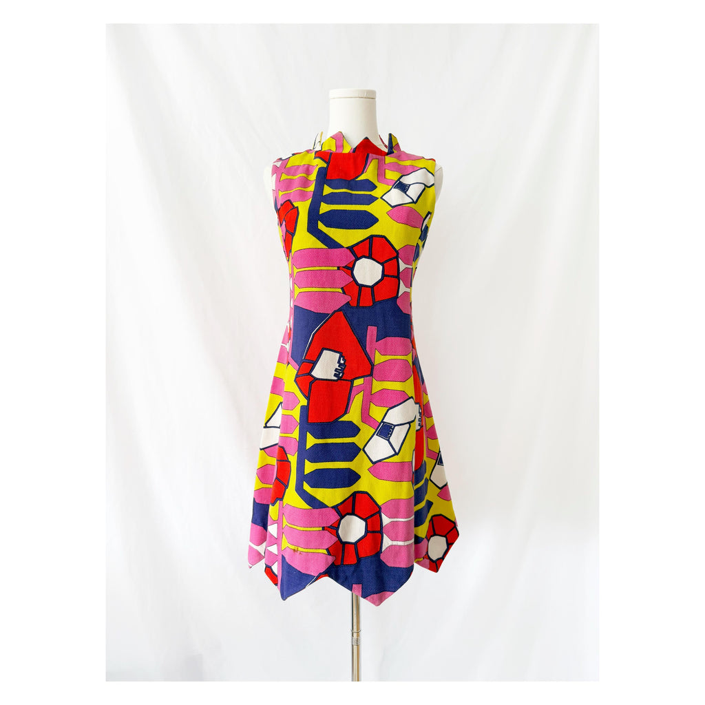Vntg 60s Colorful Flower Petal Shift Dress Mod Retro Dress Small