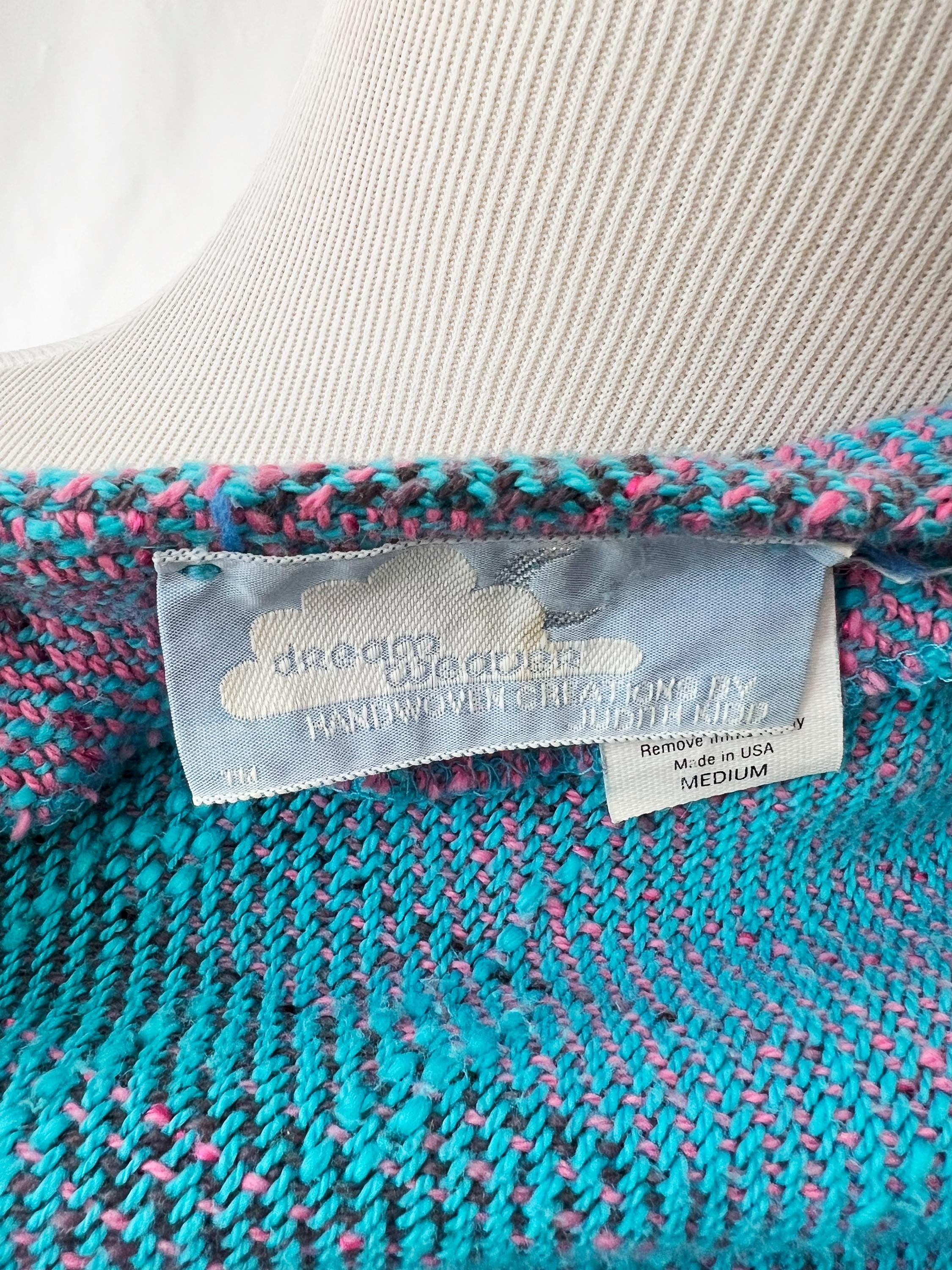 vintage 1980s handwoven skirt set / turquoise and pink / dreamweaver / medium