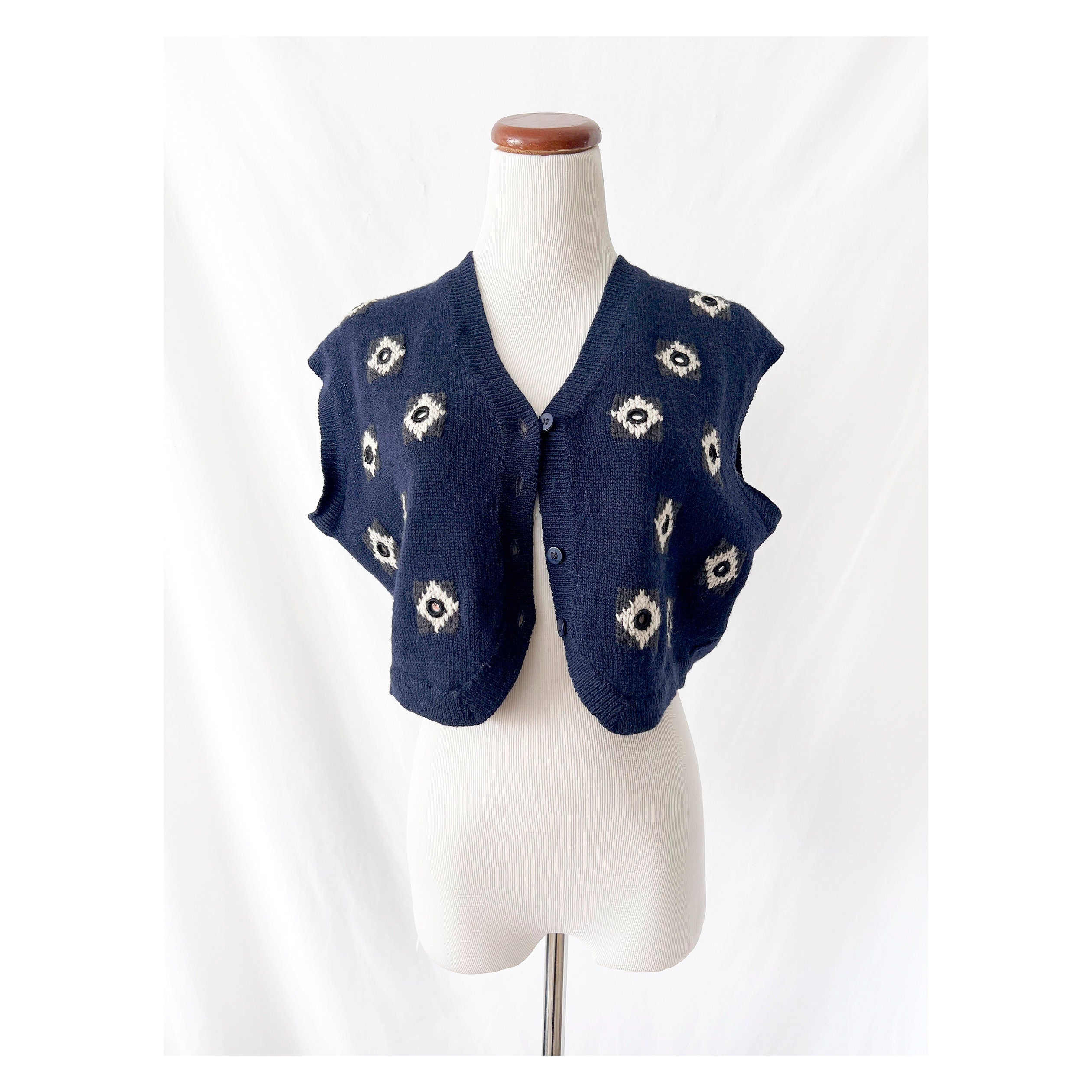 vintage french connection sweater vest mirrored cardigan wool vest  made in india medium large