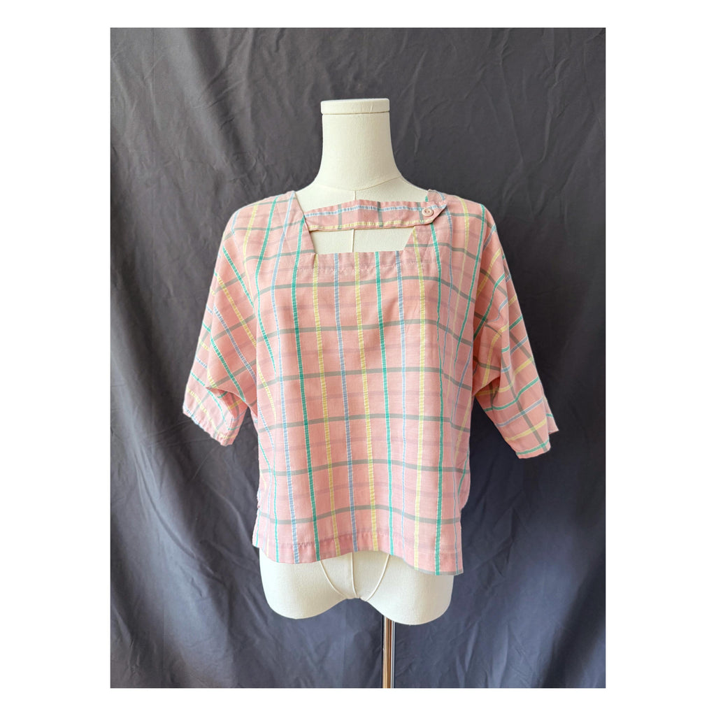 Vintage 1980s Pink Plaid Top Large