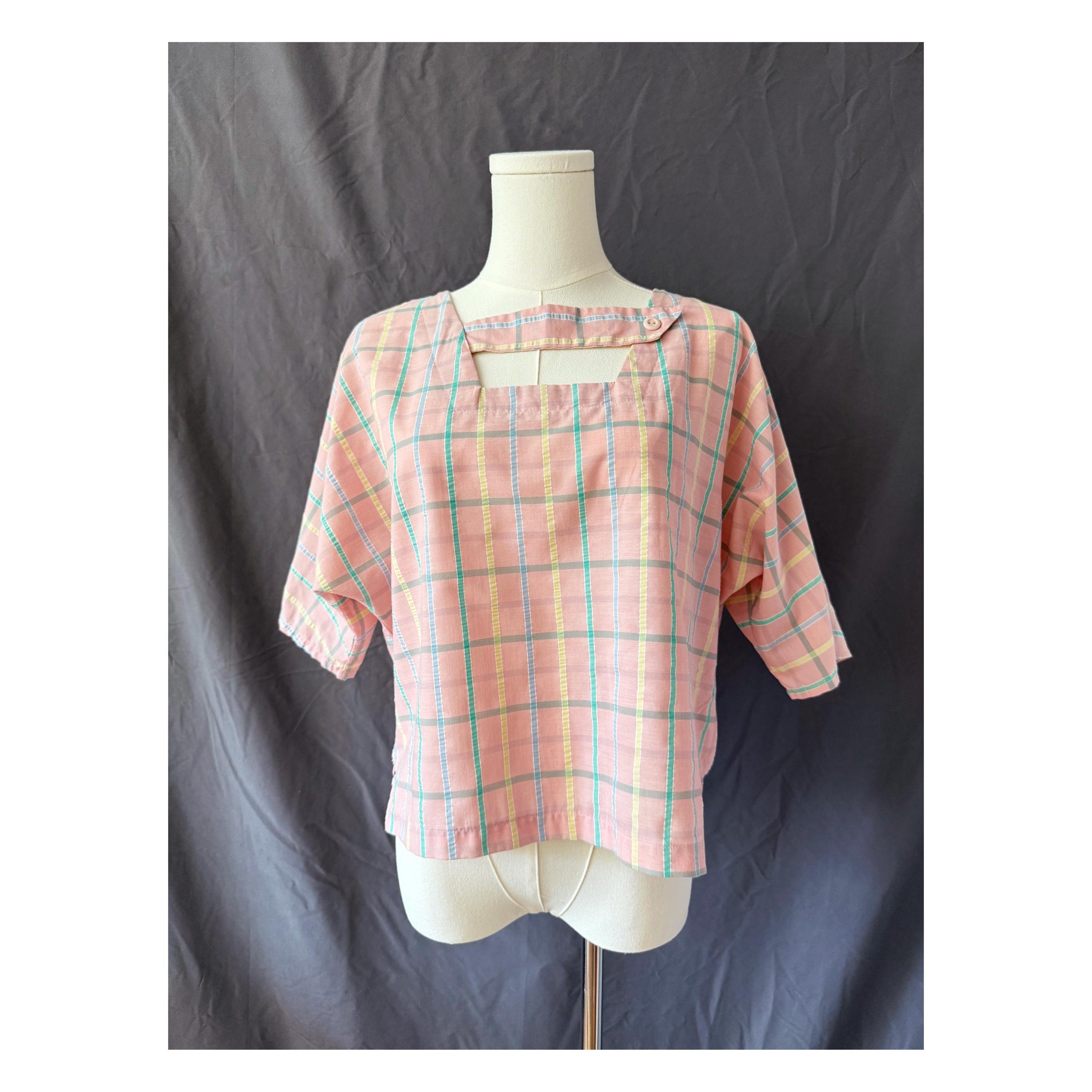 Vintage 1980s Pink Plaid Top Large