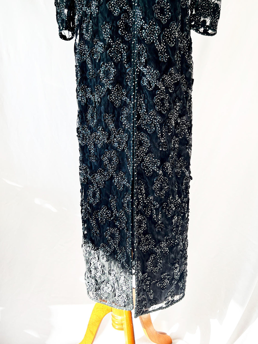 1980s Couture Gown: Vintage Black Lace Ribbon Party Dress