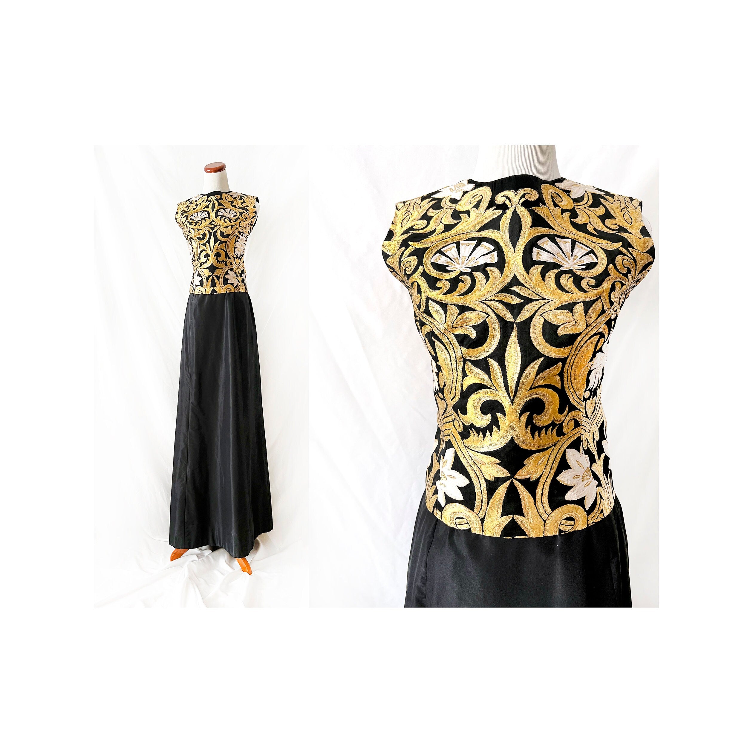 Vintage Gold Brocade Top & Badgley Mischka Silk Skirt Set: Size 6 Formal Wear