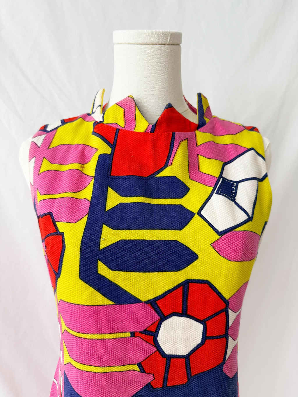 Vntg 60s Colorful Flower Petal Shift Dress Mod Retro Dress Small