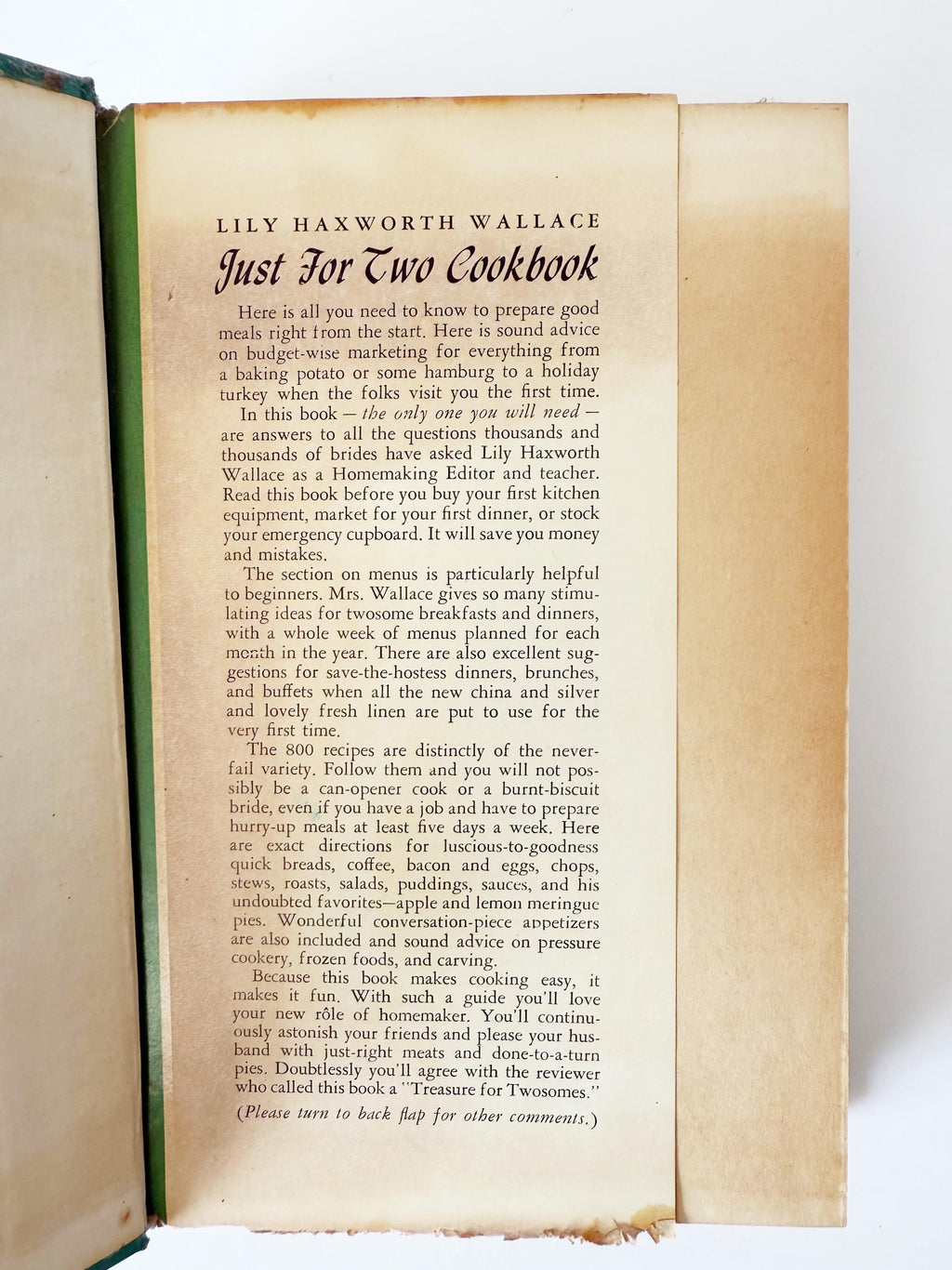 1949 Just for Two Cookbook by Lily Haxworth Wallace