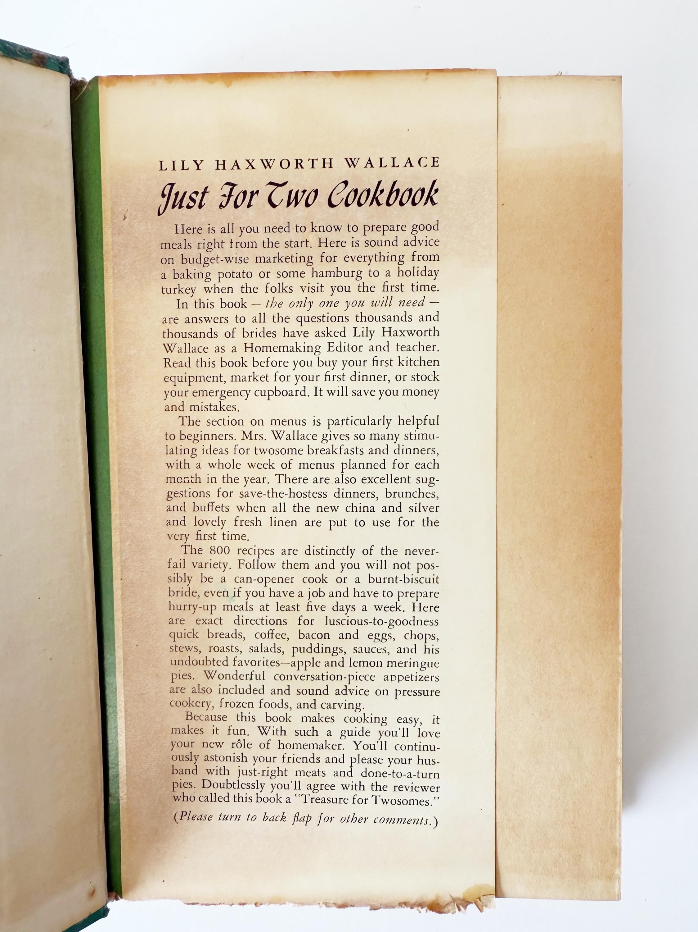 1949 Just for Two Cookbook by Lily Haxworth Wallace