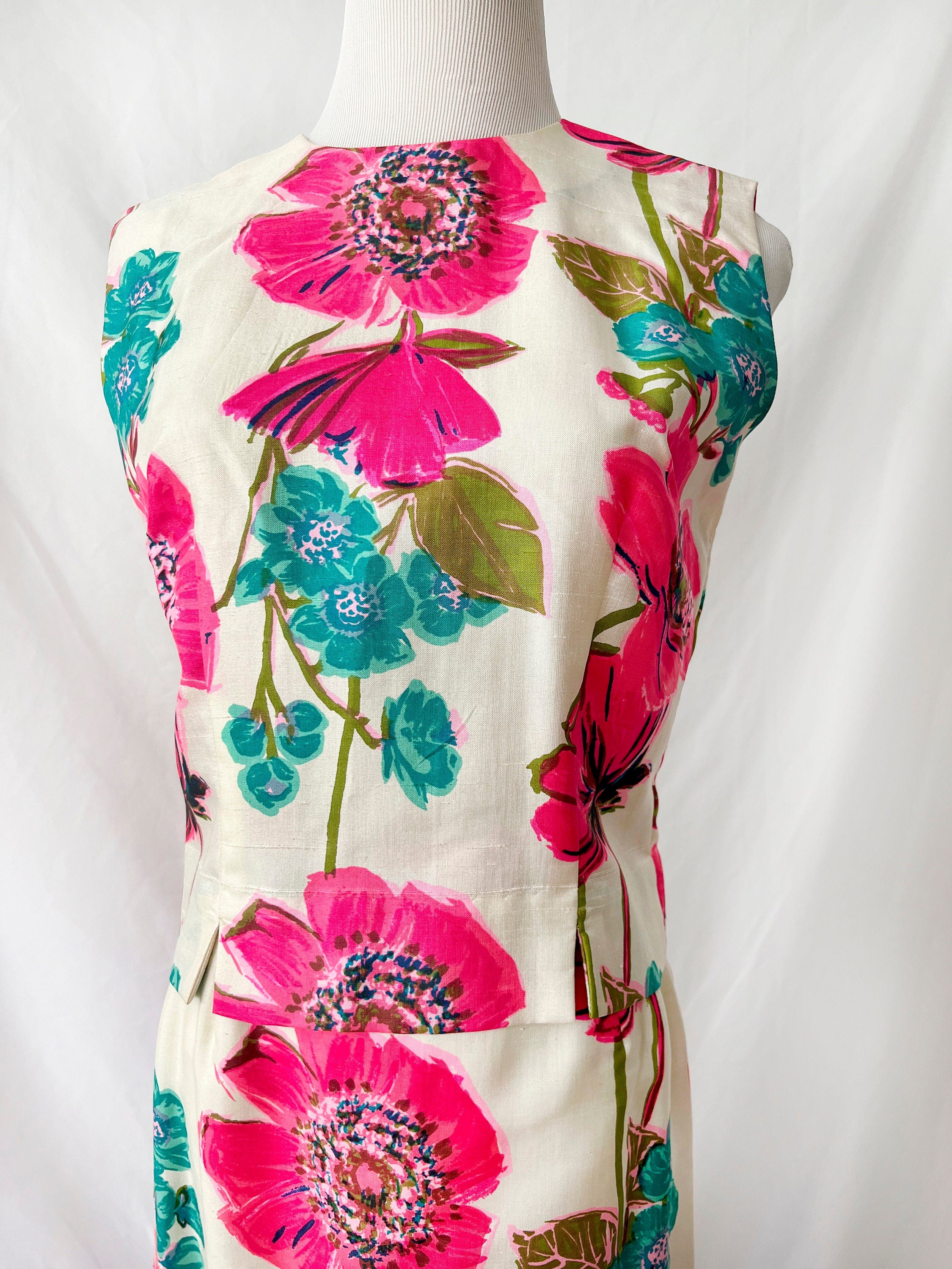 Vintage 1960s Raw Silk Floral Skirt Set - Dorothy Cox