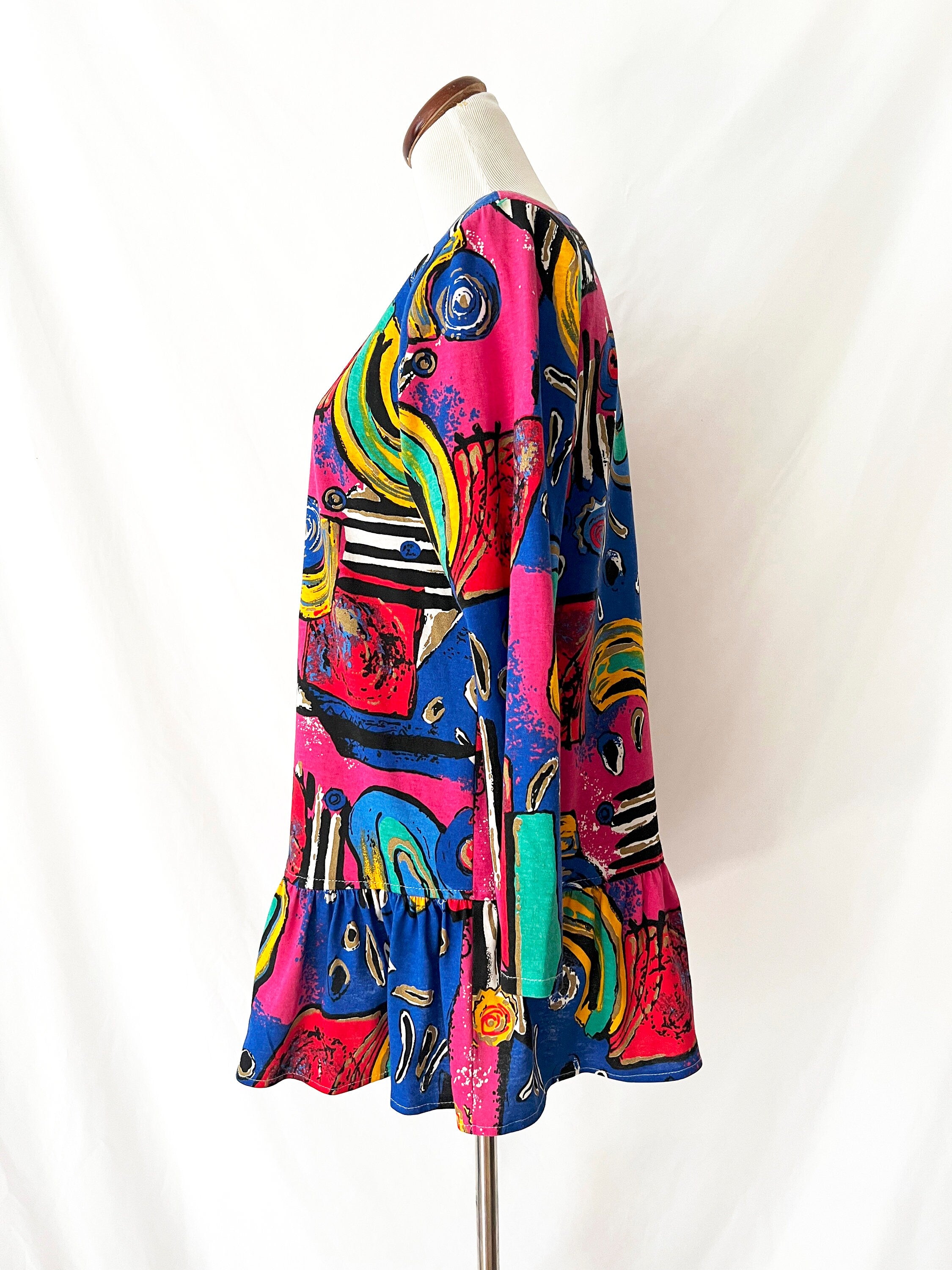 vintage 1990s abstract tunic top  / long top  medium