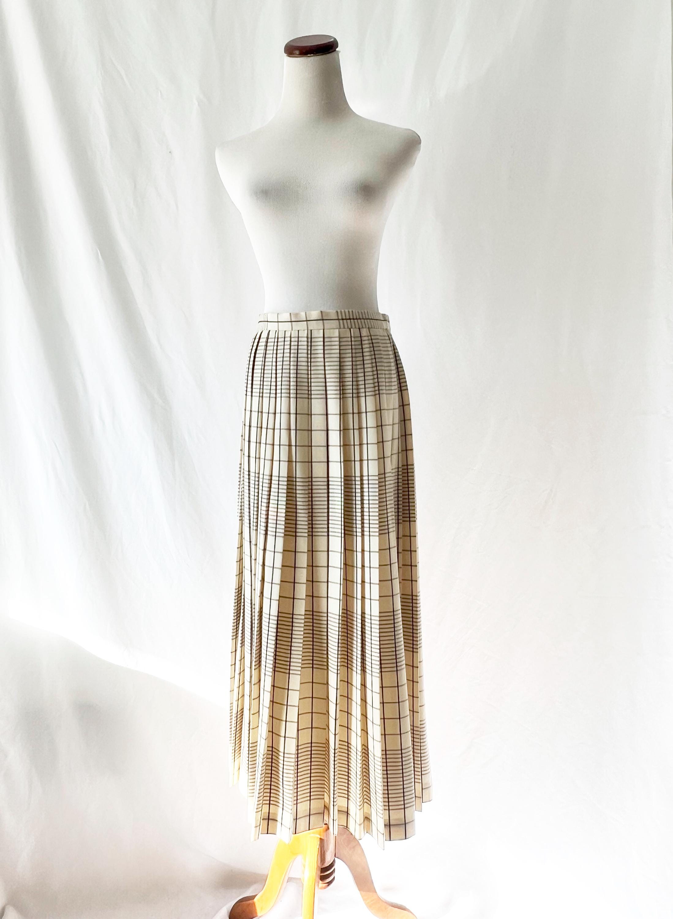 vintage white pleated skirt / wool plaid skirt / evan-picone / medium