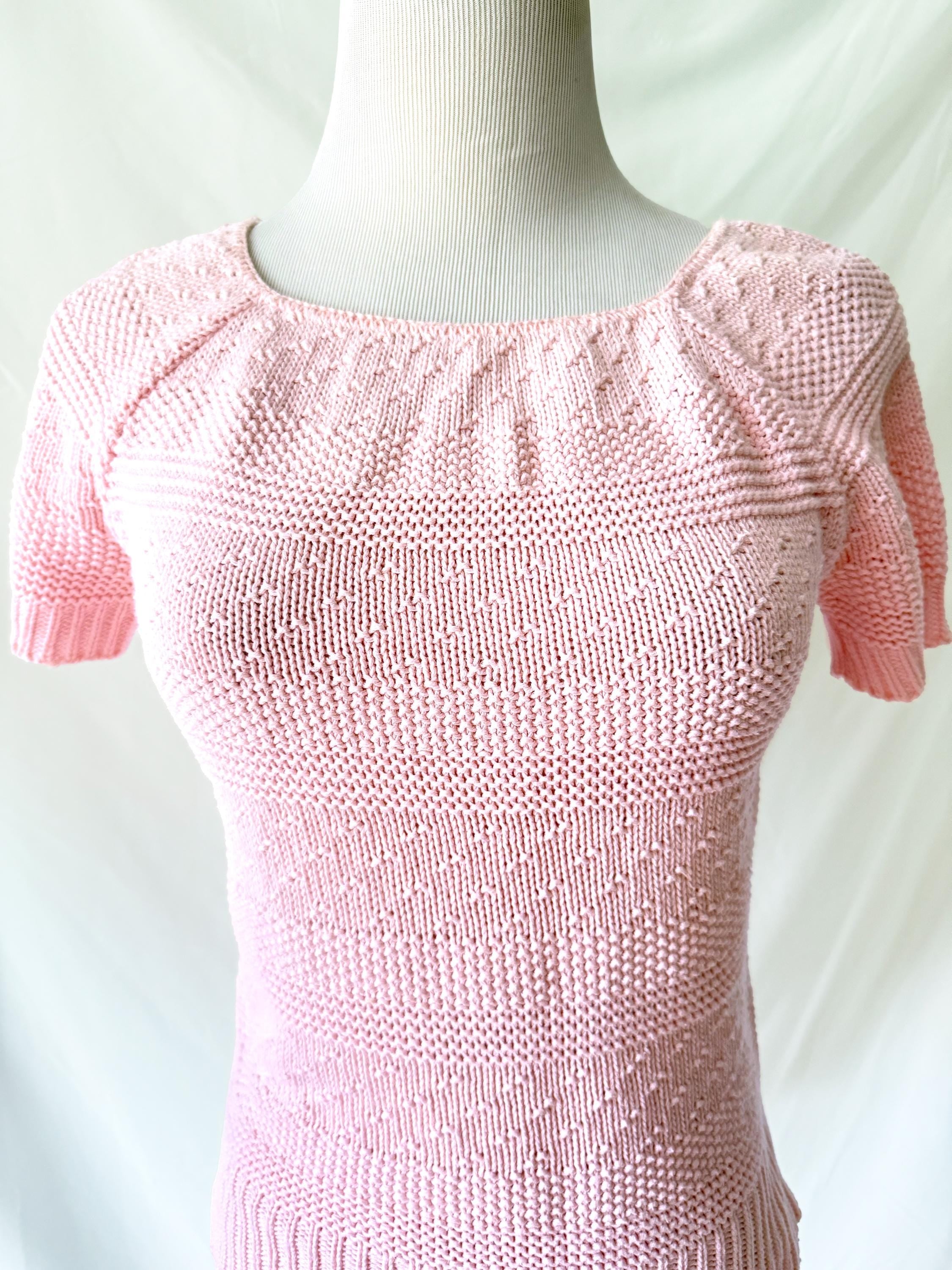 Vintage 80s Pink Knit Sweater Shirt Short Sleeves  Lord & Taylor Small