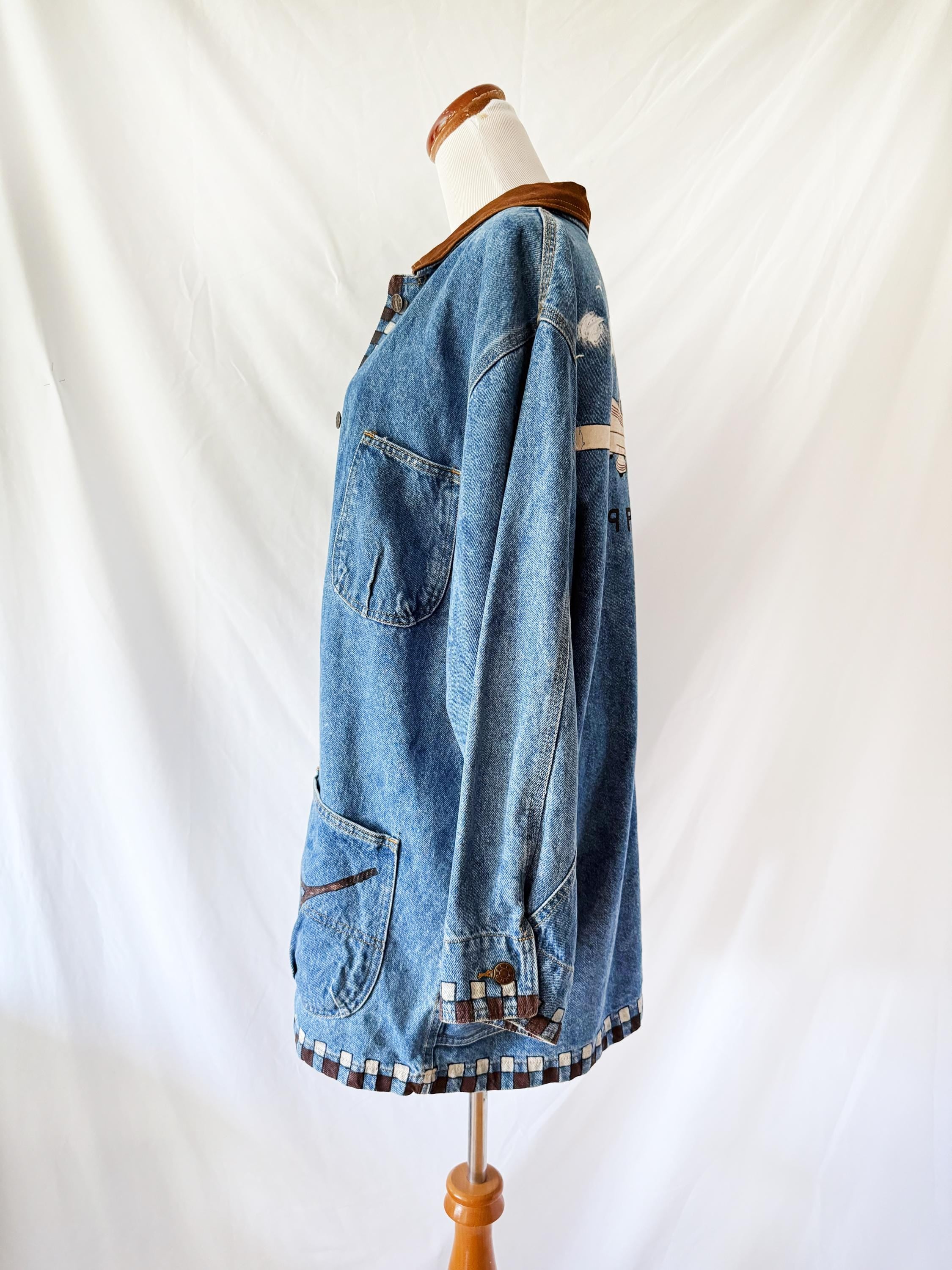 Handpainted Denim Chore Jacket Large