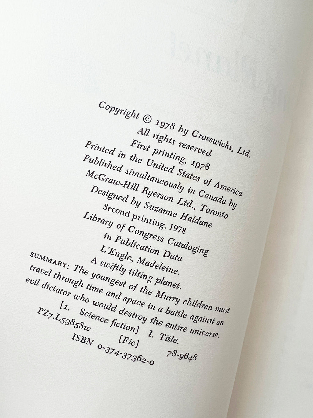 1978 a swiftly tilting planet by madeleine l'engle first edition