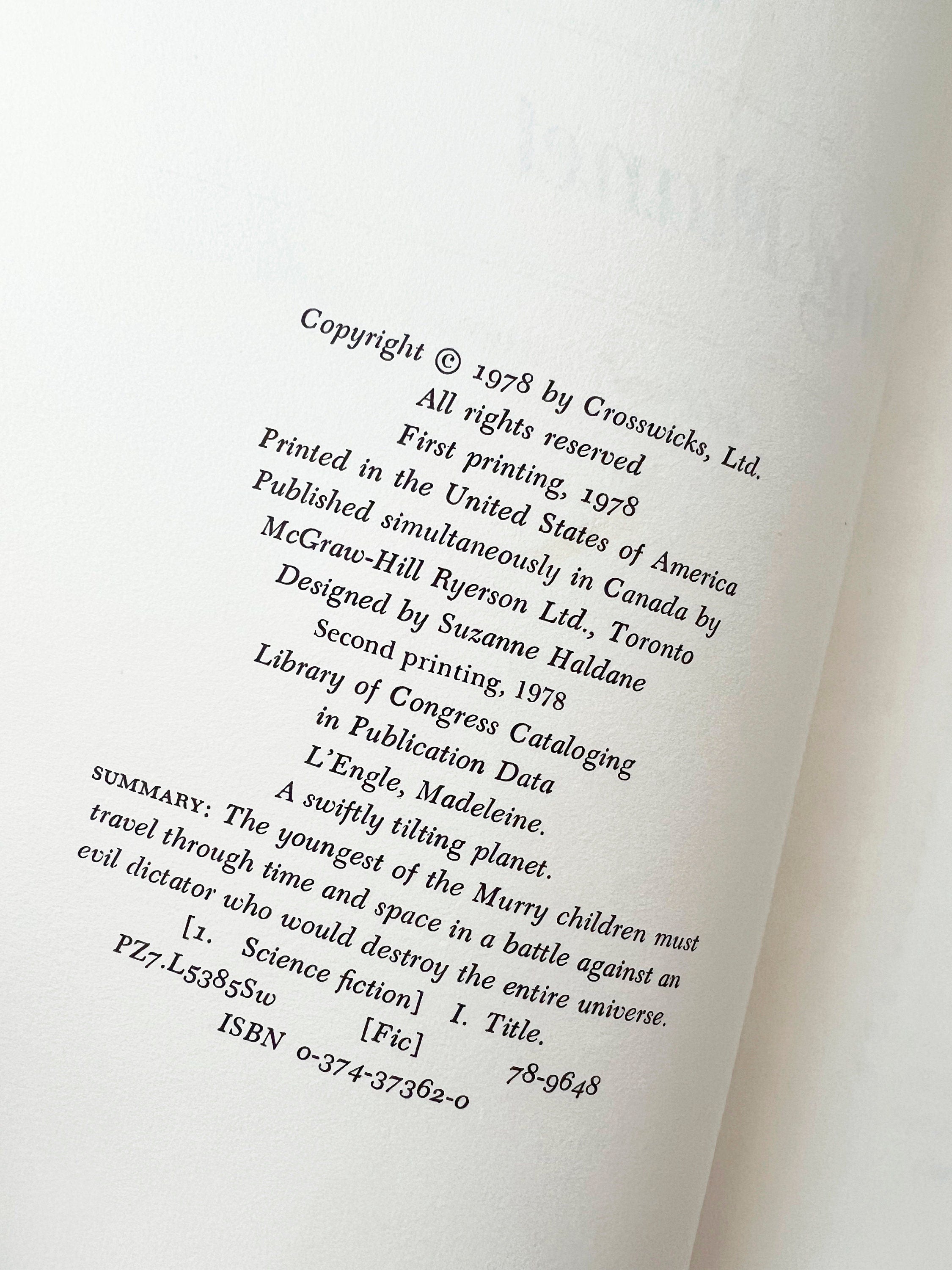 1978 a swiftly tilting planet by madeleine l'engle first edition