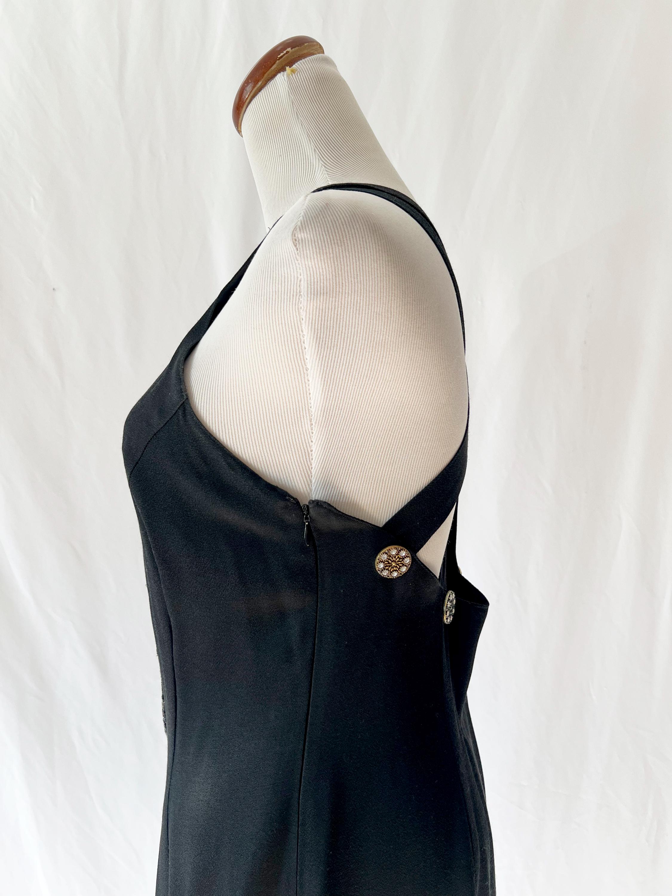 vintage beaded black dress cross back  size 8