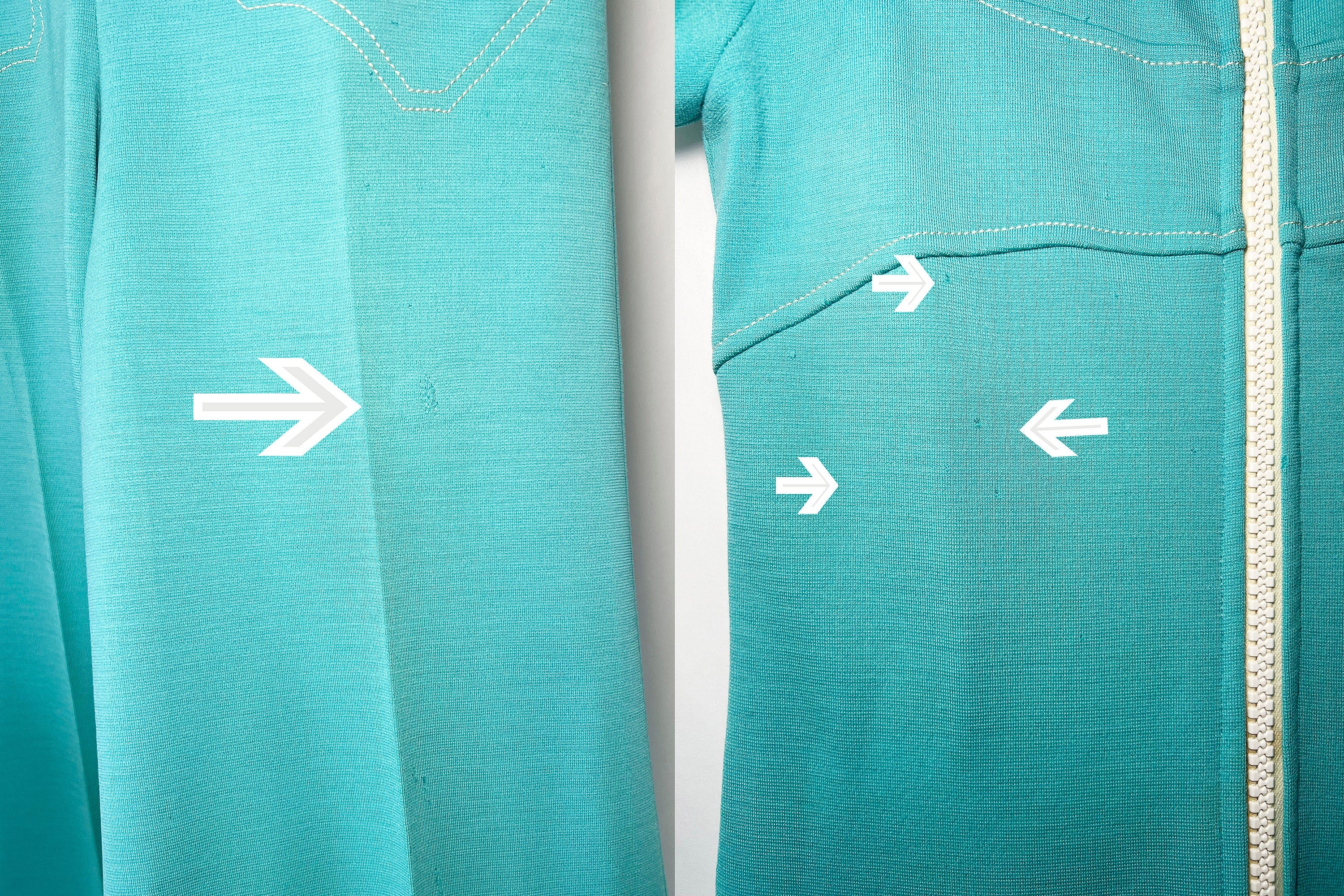 vintage 70s French jumpsuit turquoise zippered wool one piece  small