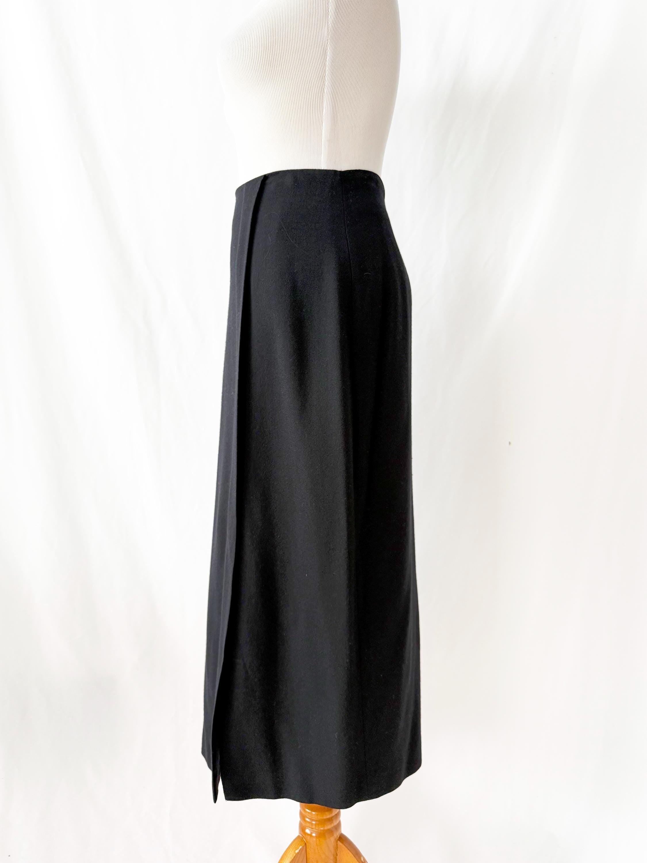Vintage Norman Baxter Black Wool Pencil Skirt with Slit Size 6