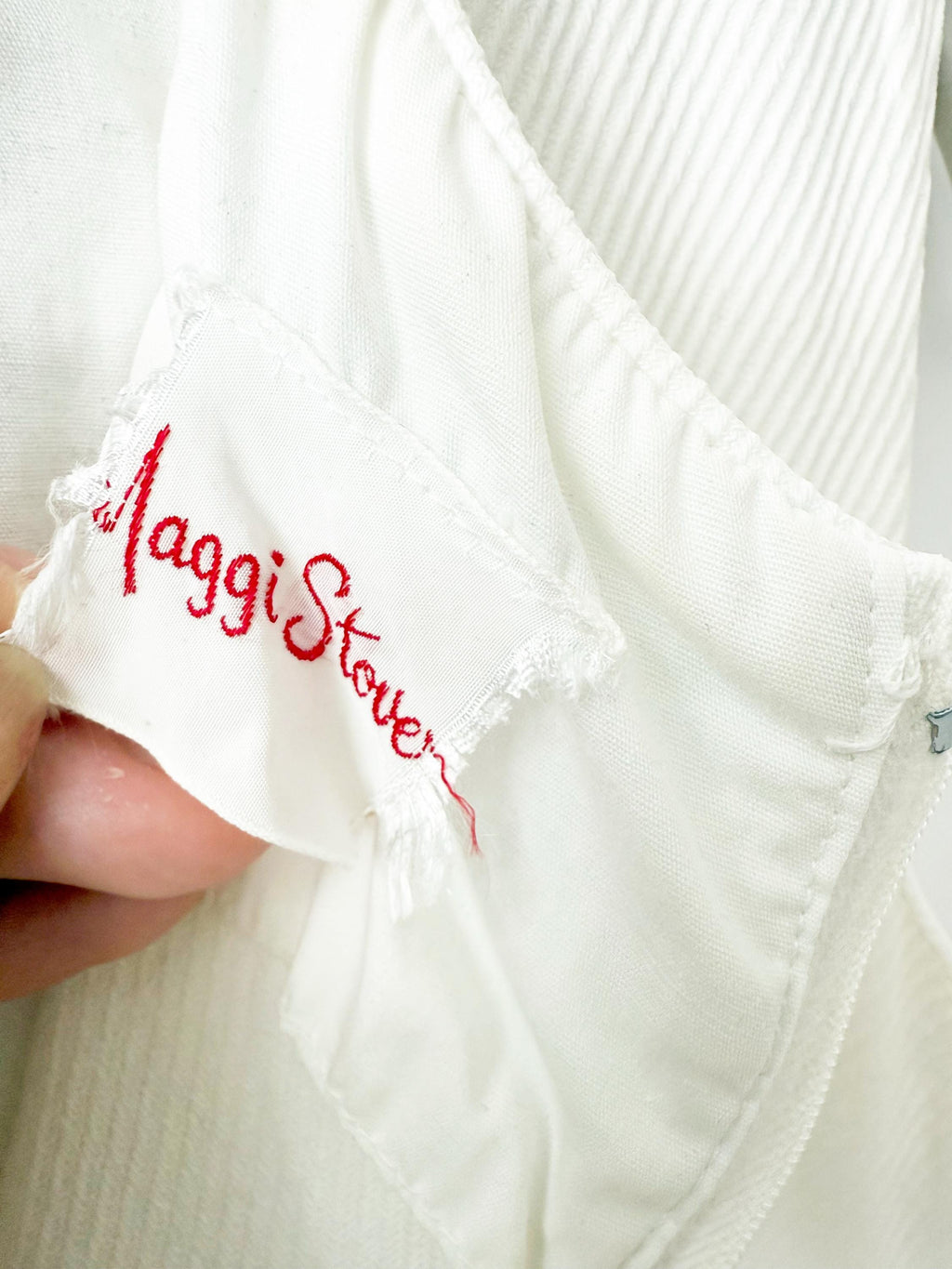 Maggi Stover 1960s White Cotton Sheath Dress with Embroidery XS