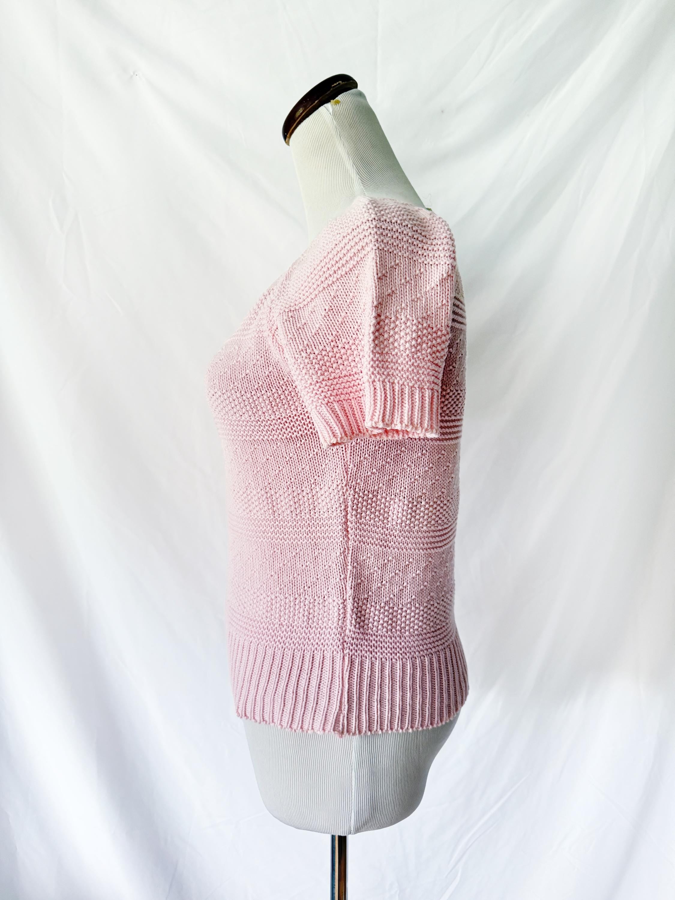Vintage 80s Pink Knit Sweater Shirt Short Sleeves  Lord & Taylor Small