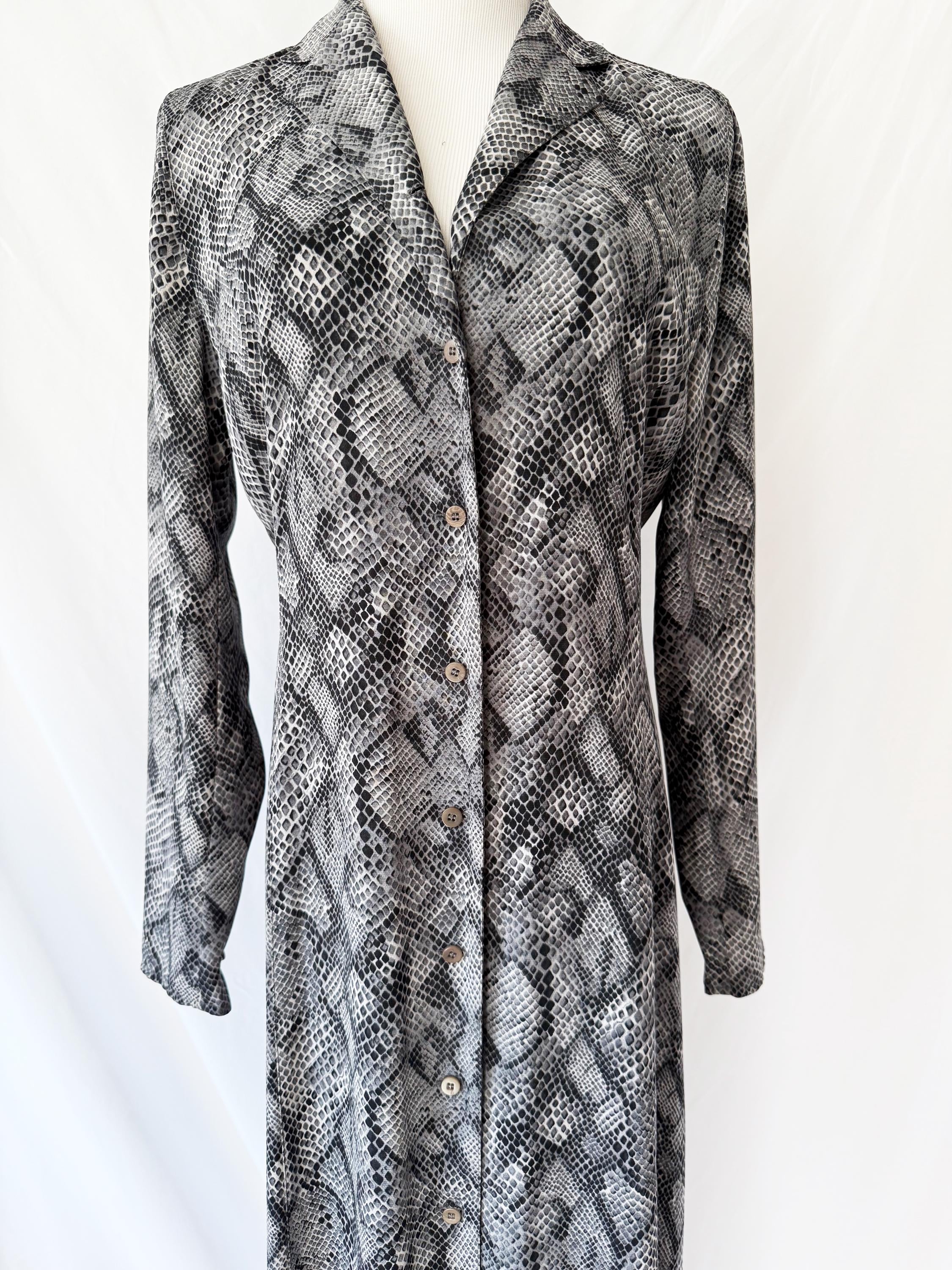 Emanuel Ungaro Liberte Gray Snake Print Long Sleeve Shirt Maxi Dress 4