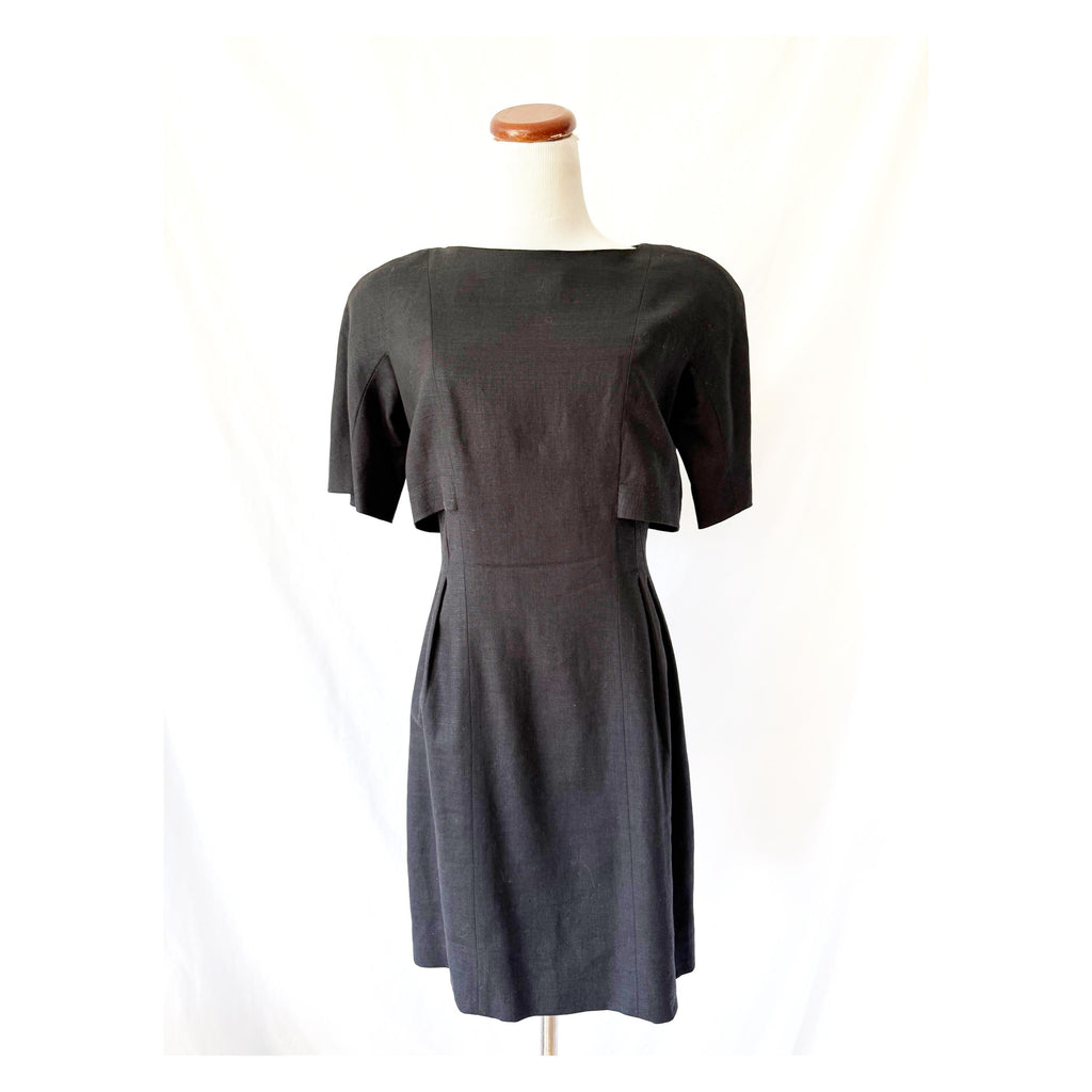 Vintage 1980s Ronnie Heller Black Linen Crop Top Dress Medium
