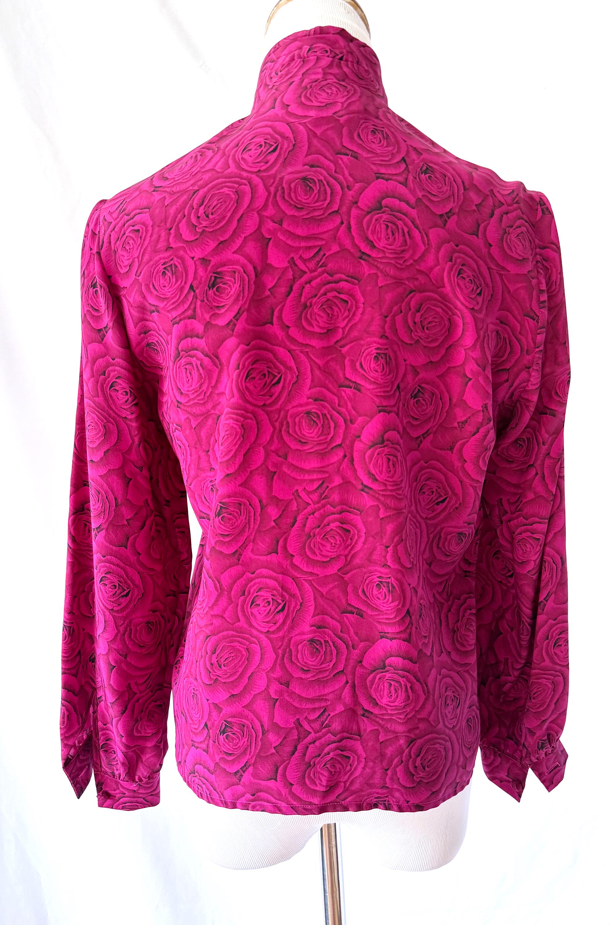 Magenta Roses Silk Blouse by Karen Austen Size 4