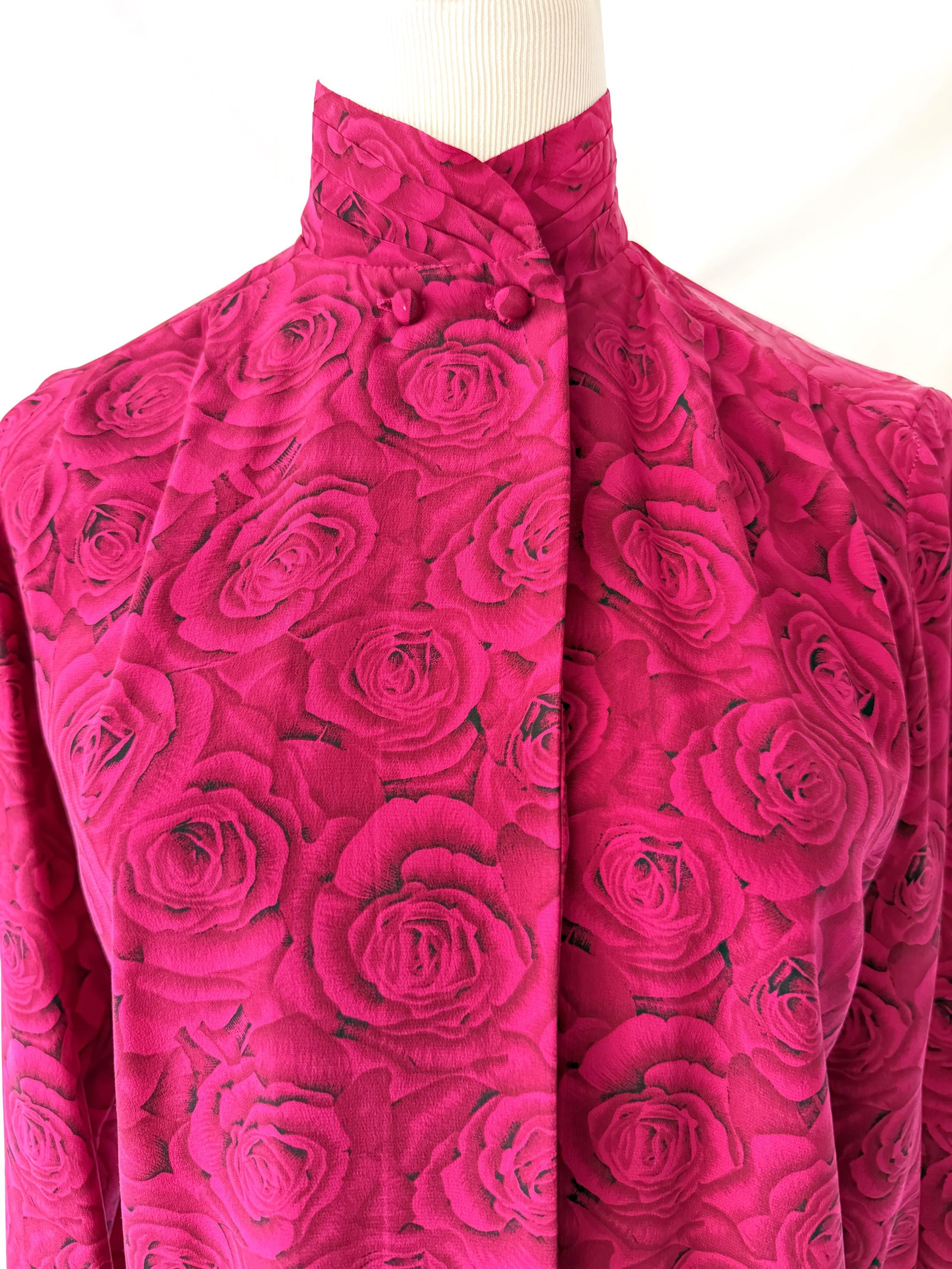 Magenta Roses Silk Blouse by Karen Austen Size 4